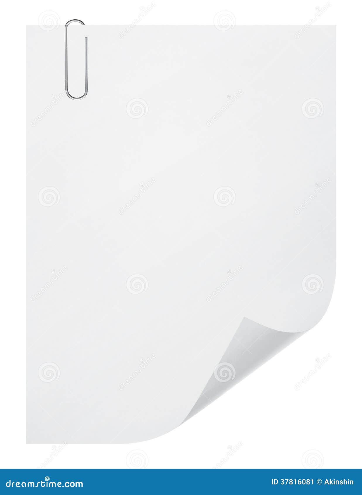 Blank Paper Sheet and Paper Clip Stock Image Image of curl, note