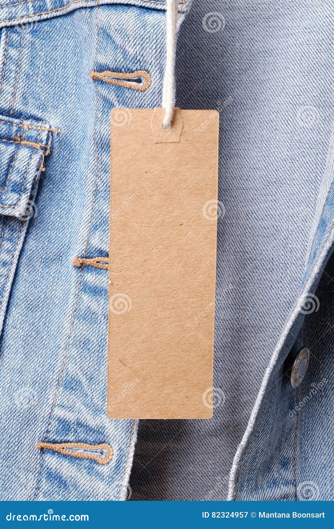 Blank paper tag on denim. stock image. Image of textured - 82324957