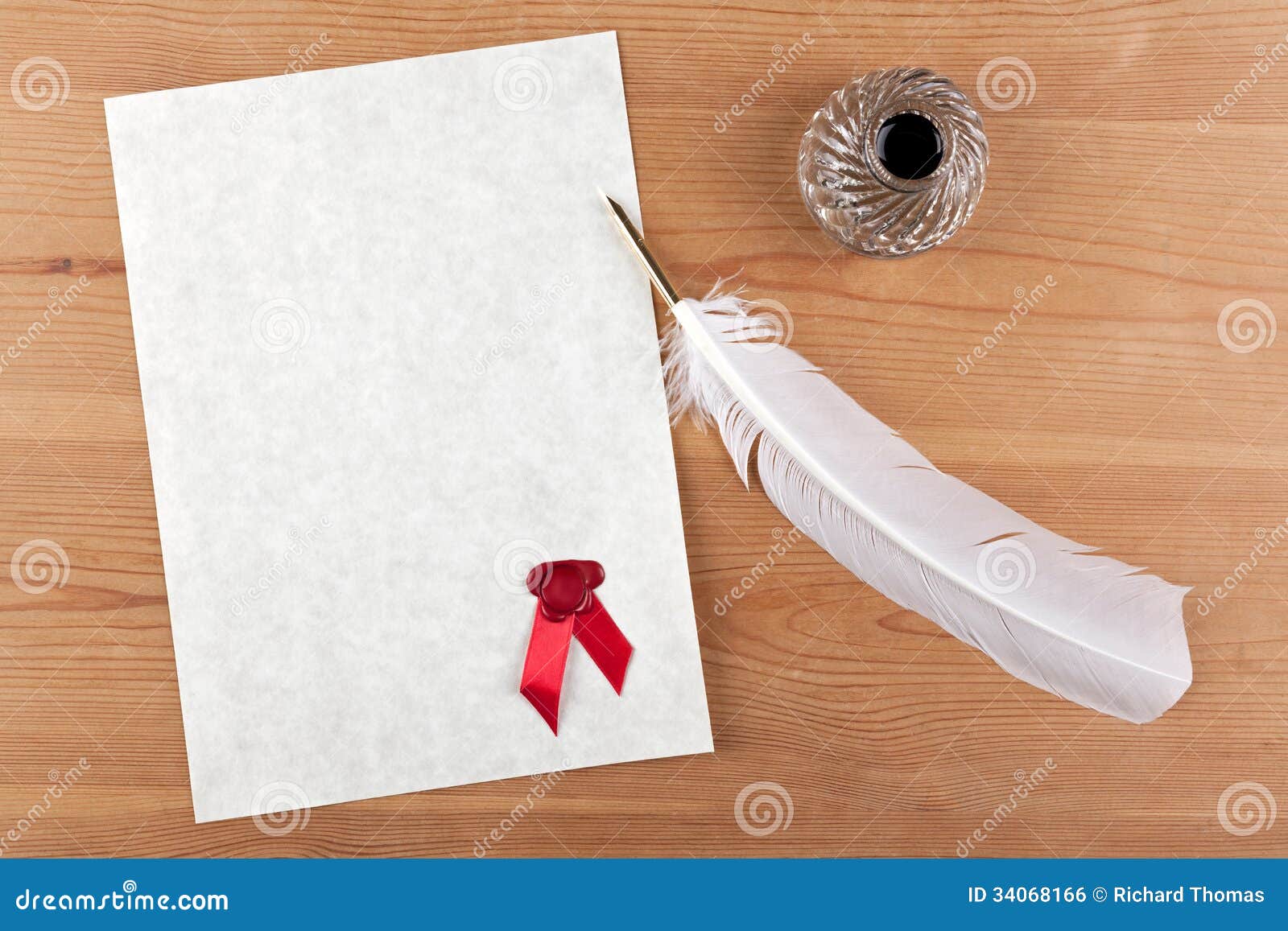 Old Parchment Paper, Writing Feather and Candle, with Sample Text