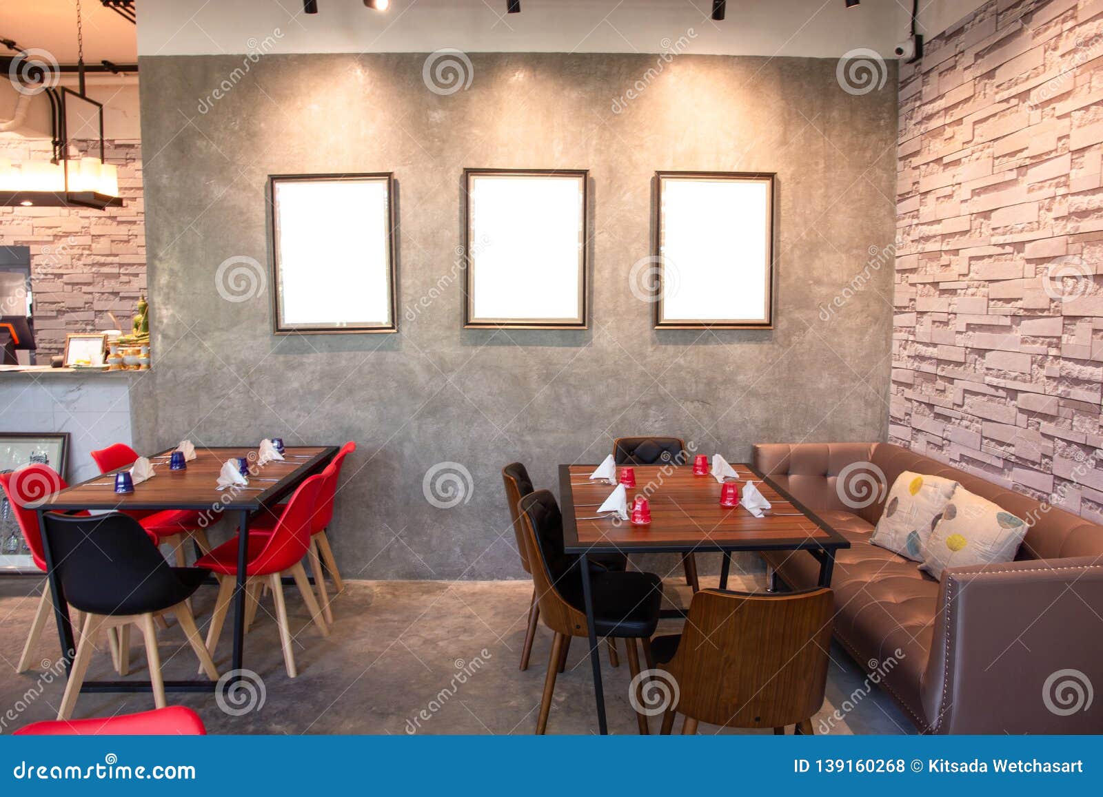 Blank Photo Frame on Grey Wall in Restaurant Stock Photo Image of