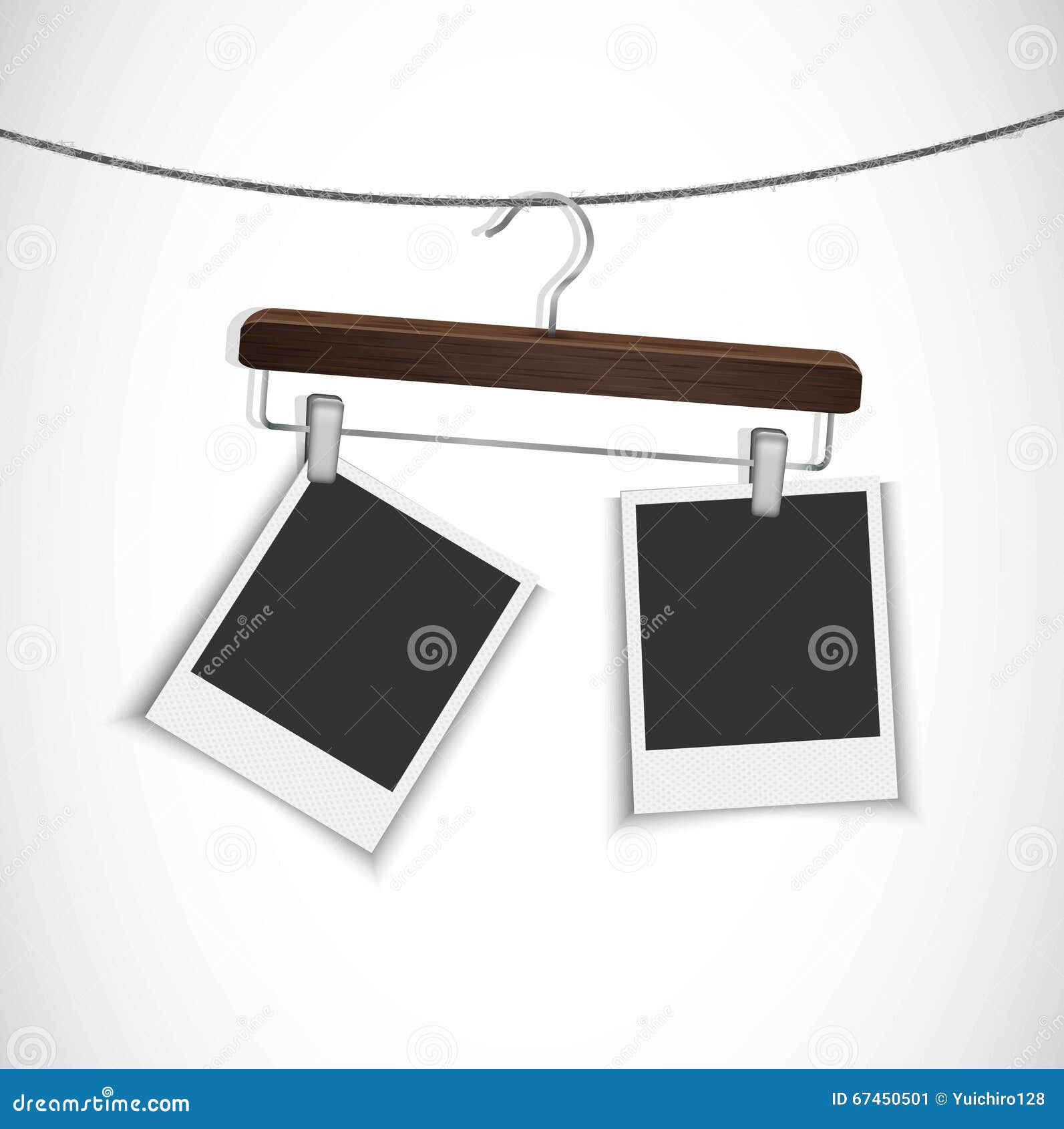 Blank Photo Frame Hanging on a Rope with Clothes Hanger Stock Vector