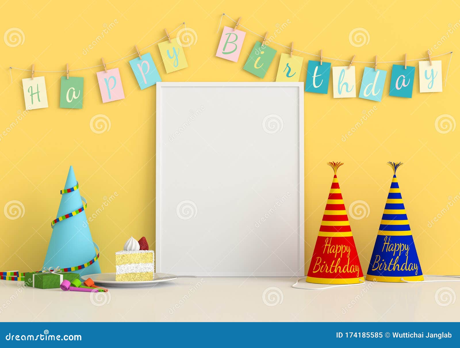Download Blank Photo Frame For Mockup On Floor, Happy Birthday Concept Stock Illustration - Illustration ...