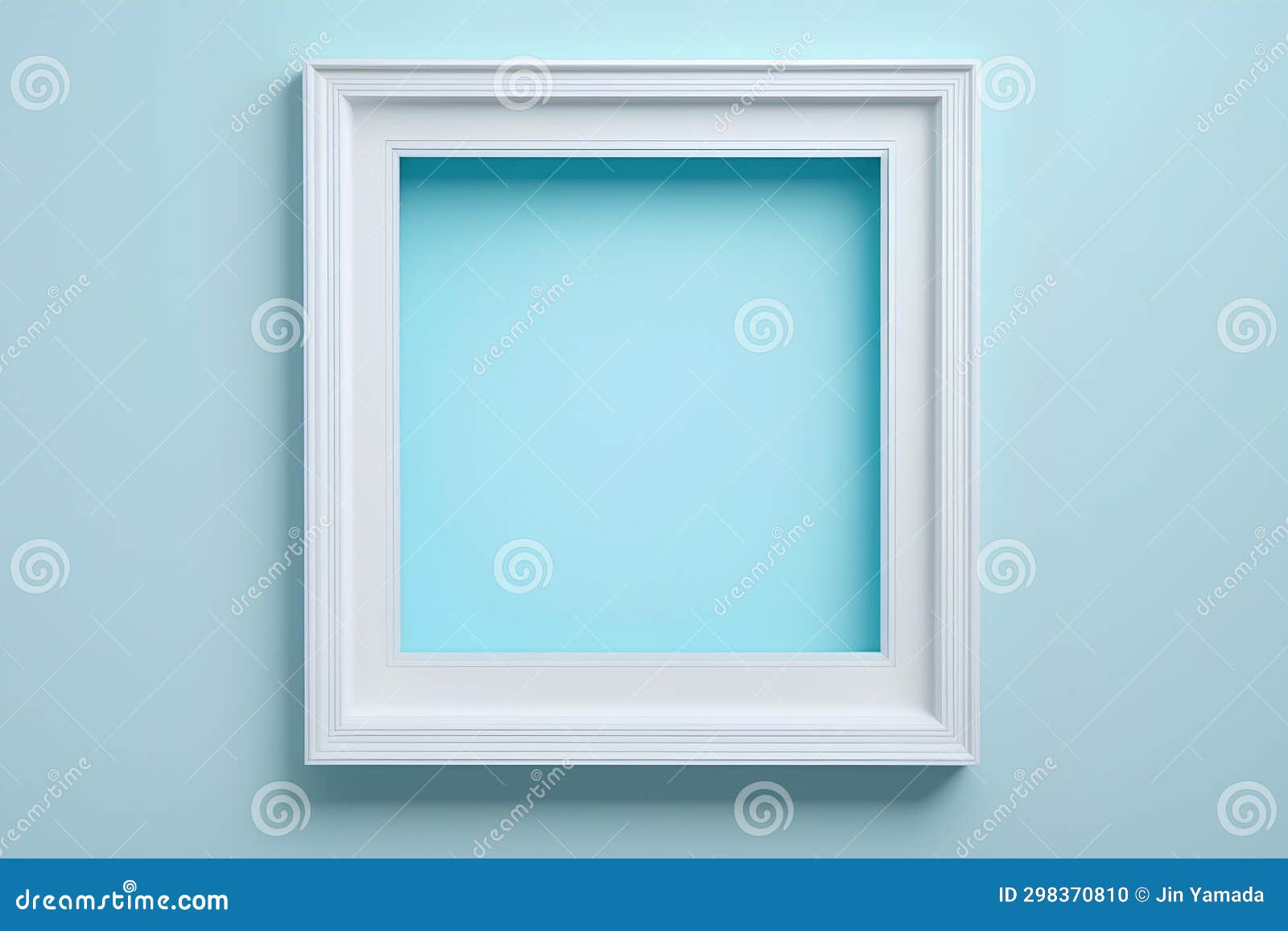Blank Picture Frame on Blue Wall. 3d Render Illustration Stock