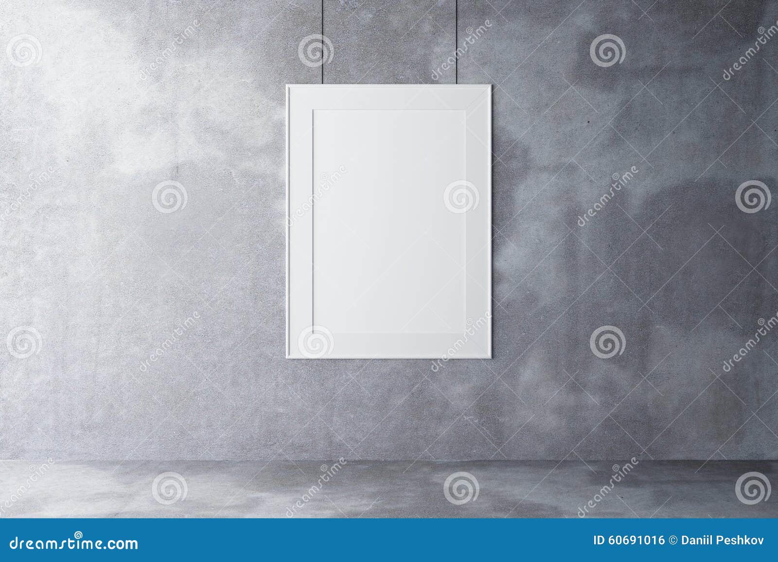 Blank Picture Frame on a Concrete Wall and Concrete Floor Stock Photo