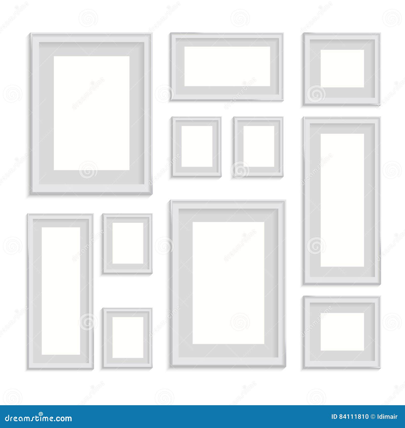 Blank Picture Frame Template Set Isolated on Wall Stock Vector