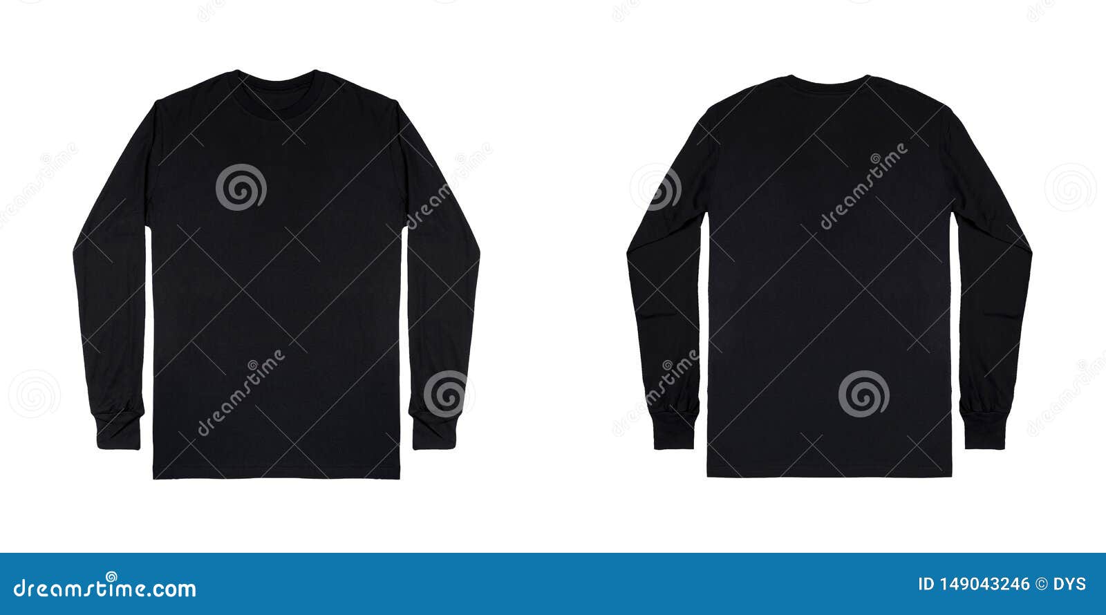 Black Long Sleeve T Shirt in Front and Back View Isolated on White  Background Stock Photo - Image of style, plain: 149043246