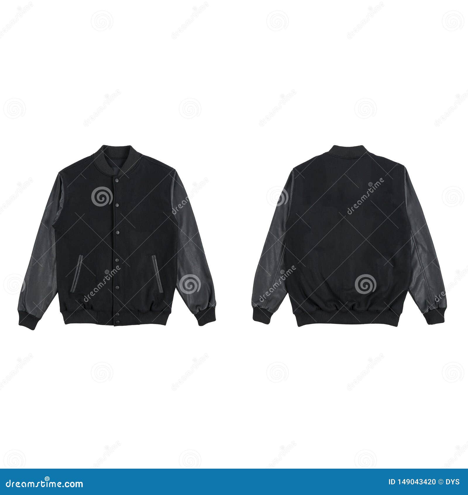 Download Black Varsity Jacket Front And Back View Isolated On White Background Ready For Your Mock Up Design Stock Photo Image Of Mock View 149043420