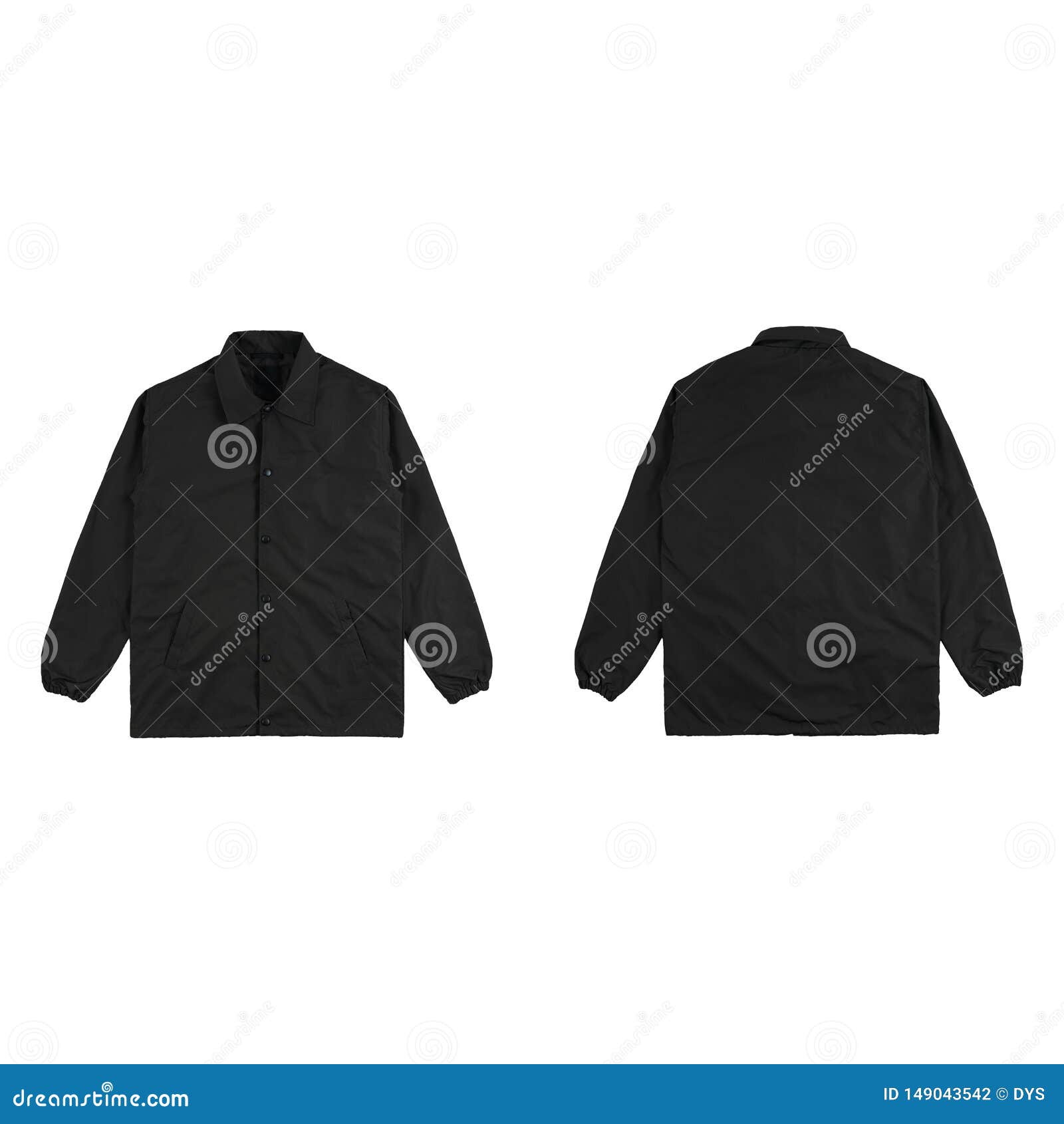 blank plain windbreaker jacket black color front and back side view  on white background. ready for your mock up