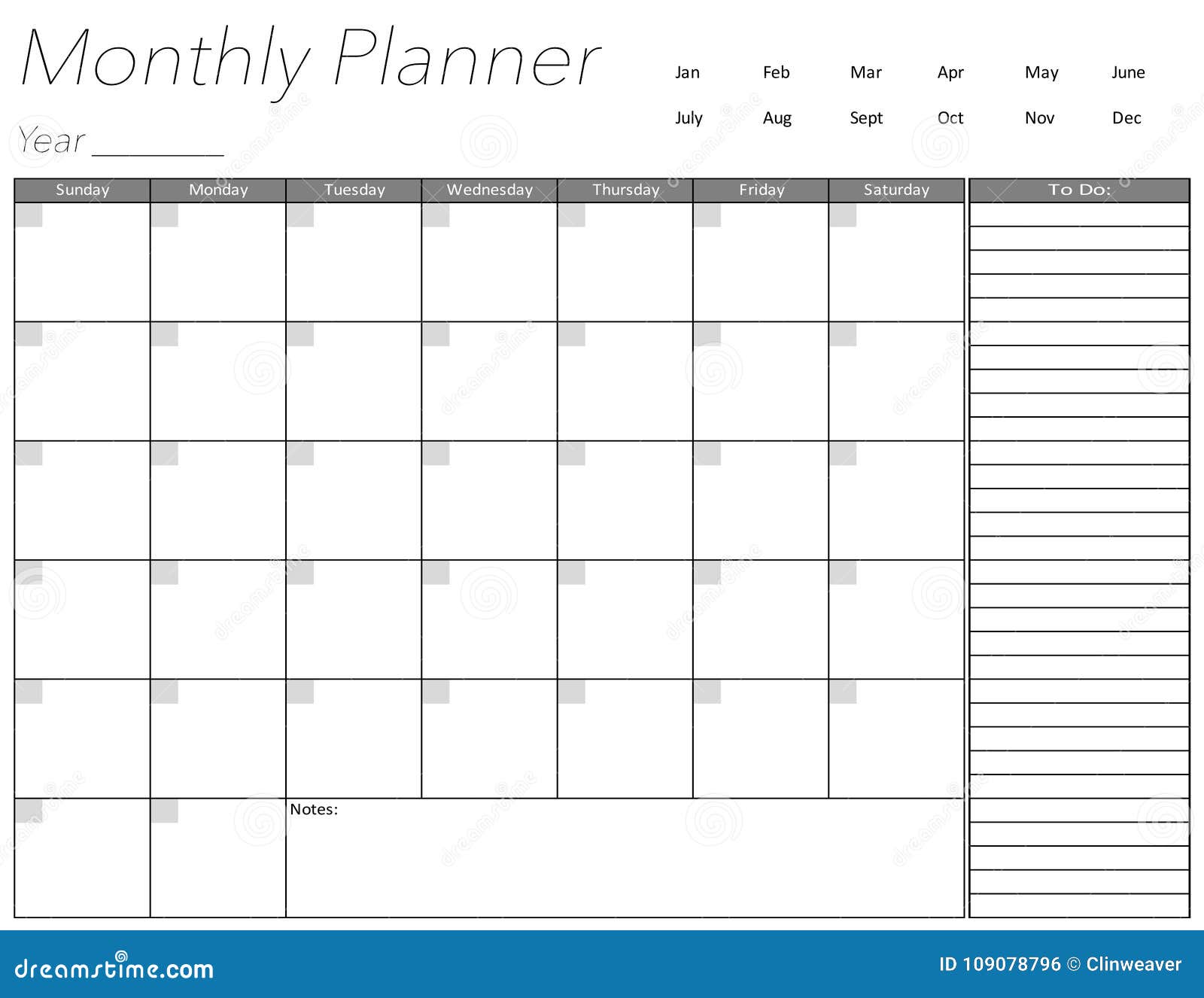 Monthly Planner Page Calendar And Project Organizer Template Stock  Illustration - Download Image Now - iStock