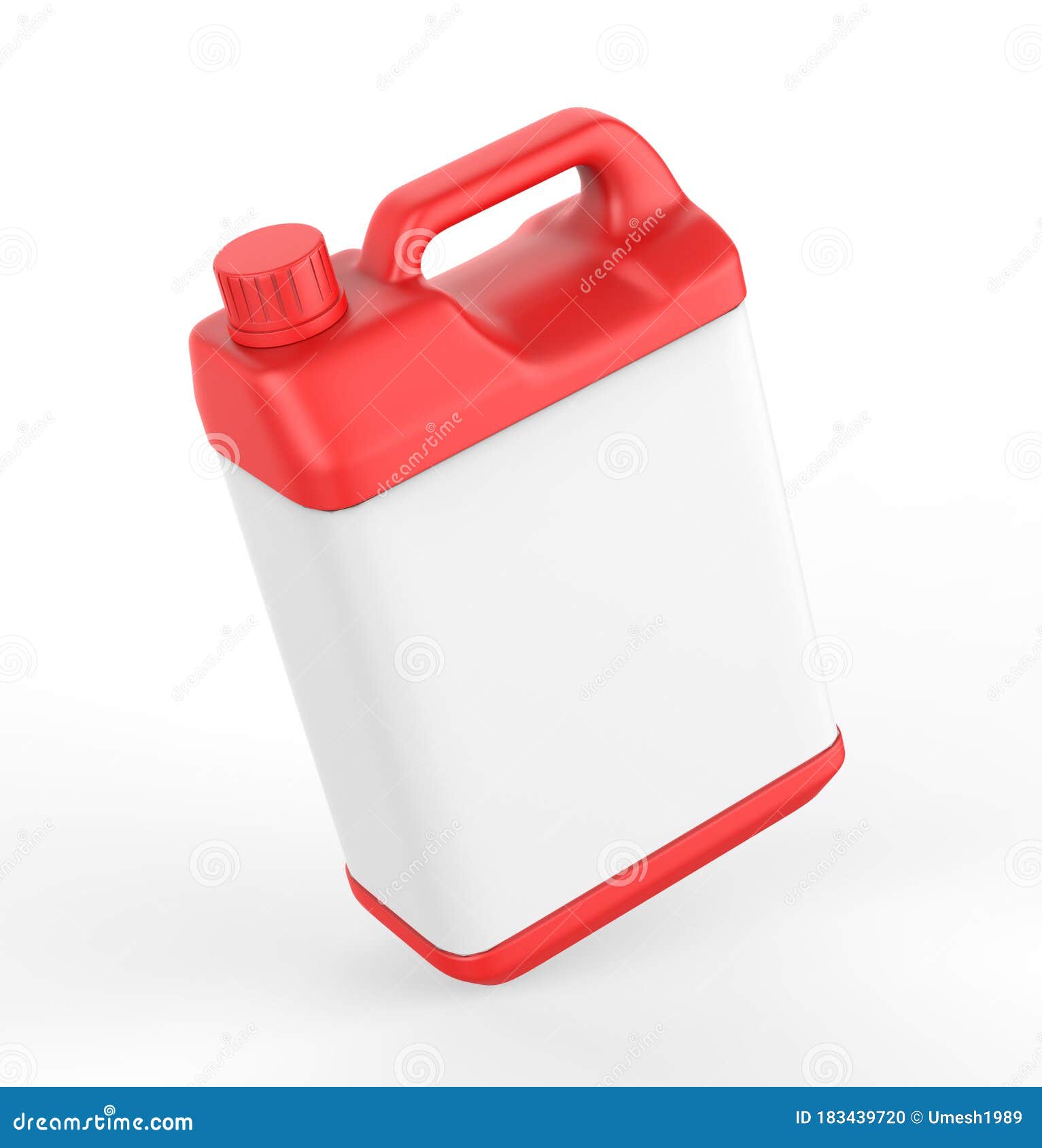 blank  plastic jerrycan with handle on white background for branding and mock up, 3d ,