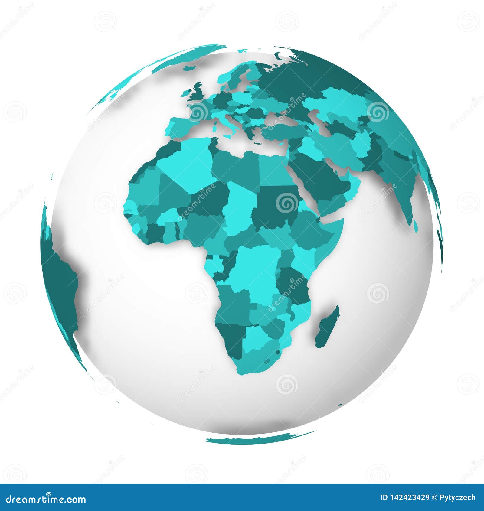 Blank Political Map Of Africa 3d Earth Globe With Turquoise Blue Map