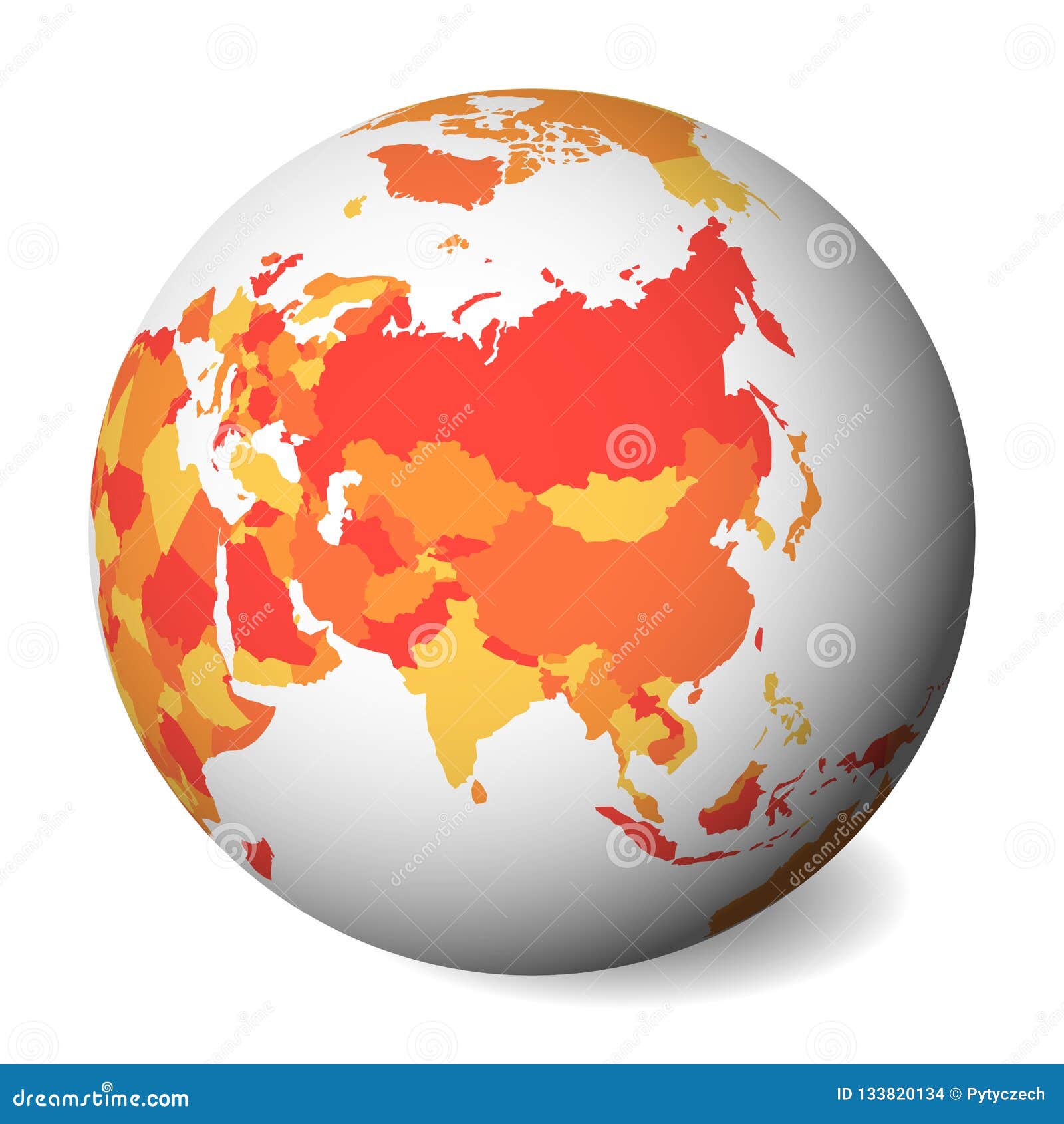 Blank Political Map Of Asia 3d Earth Globe With Orange Map Vector