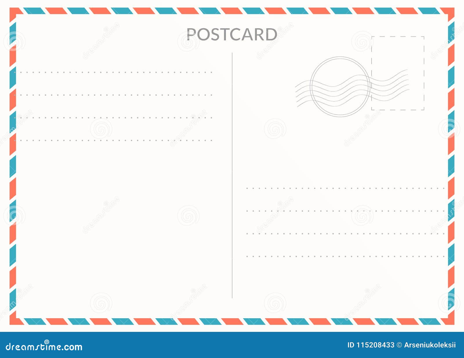 Postcard Template Paper Blank Postal Card Backside With Stamp And