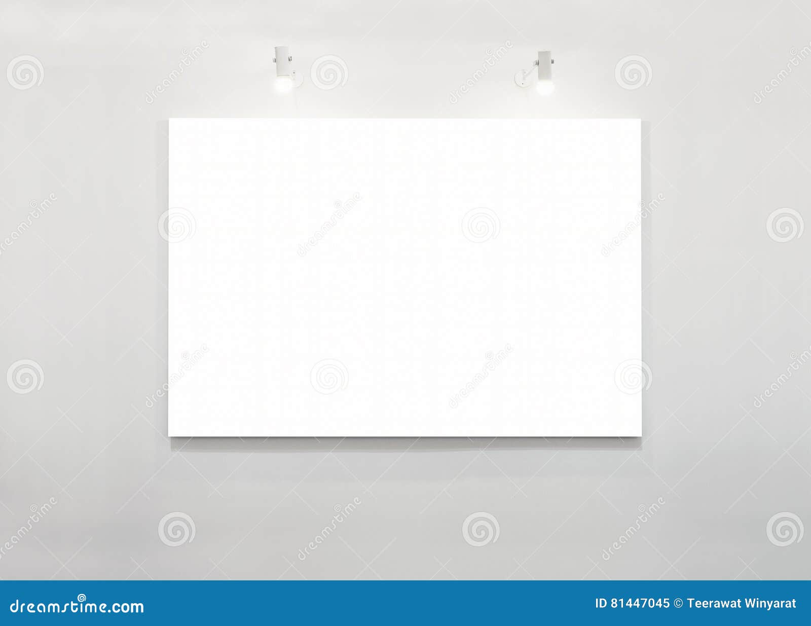 Blank Poster Banner Display on White Wall with Lighting Art Exhibition