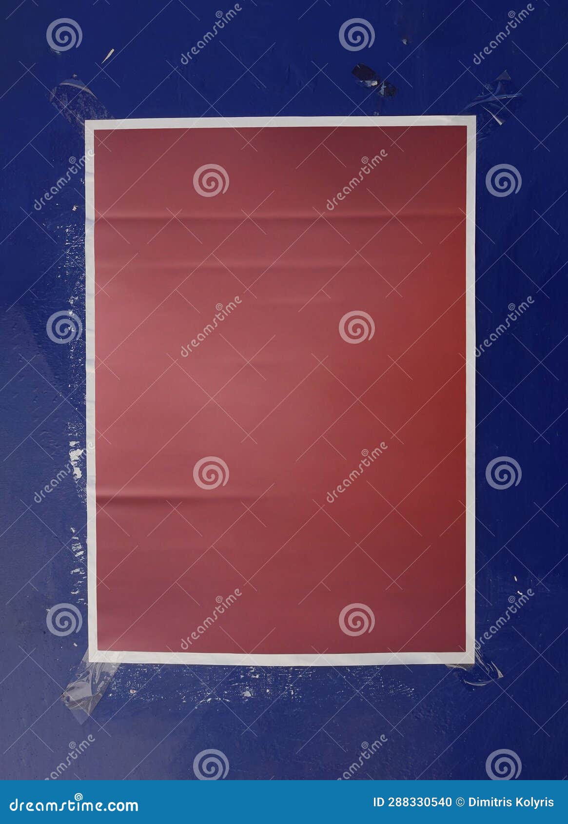 blank poster stuck with adhesive tape on weathered metal surface   with copy space