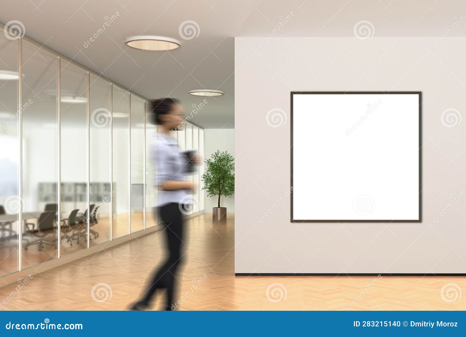Blank Poster on the Wall in Modern Office Stock Illustration