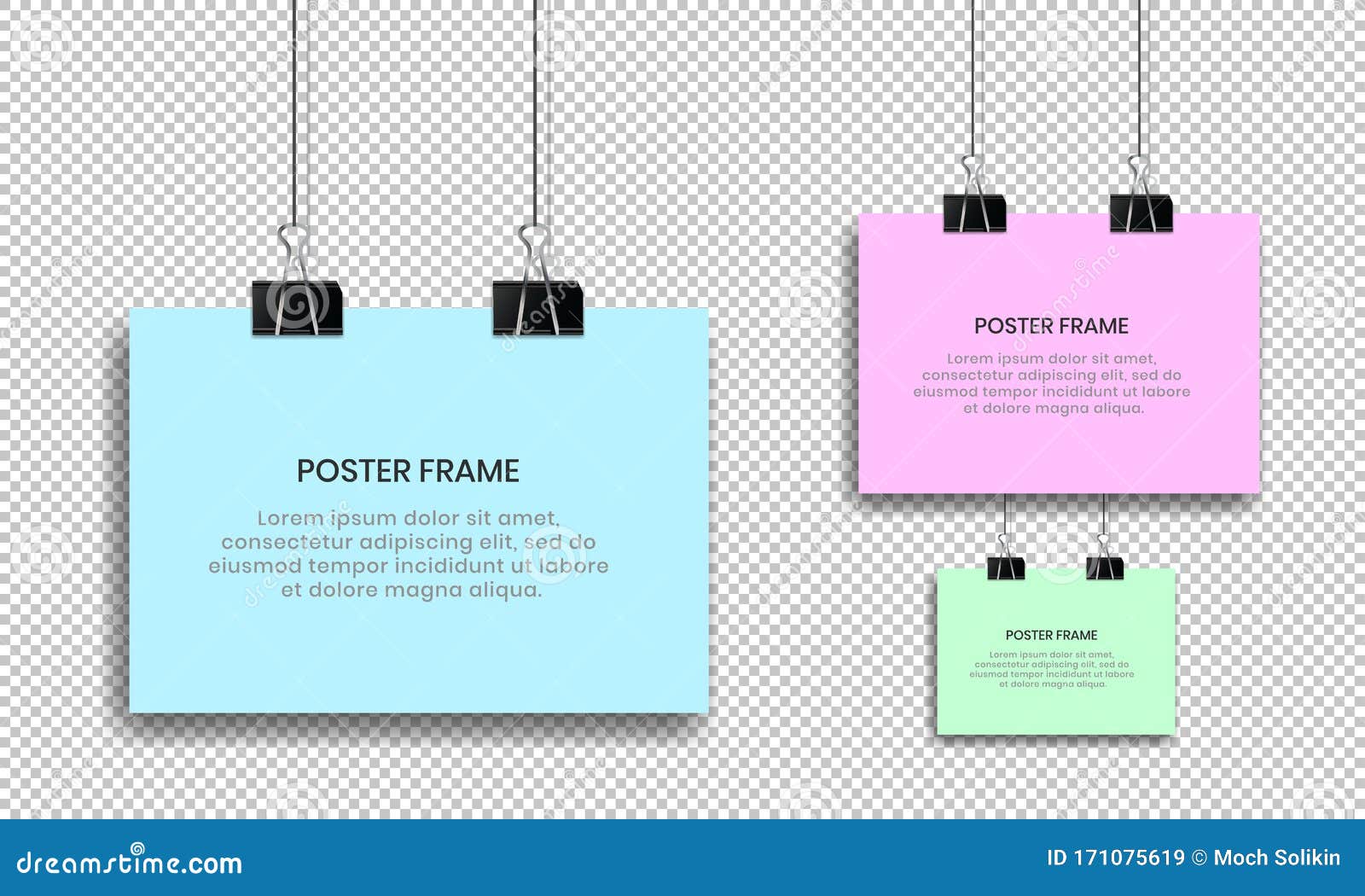 Blank Posters Hanging with Binder Clips Stock Vector Illustration of