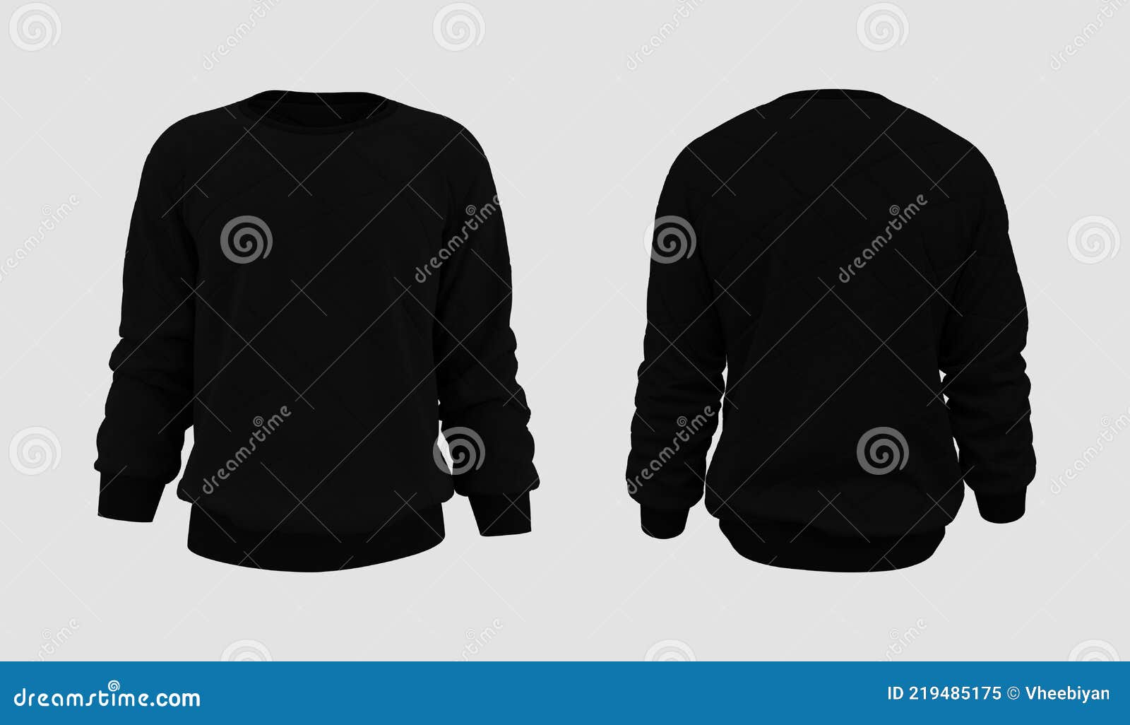 Blank Puffer Sweatshirt Mock Up in Front, and Back Views Stock ...
