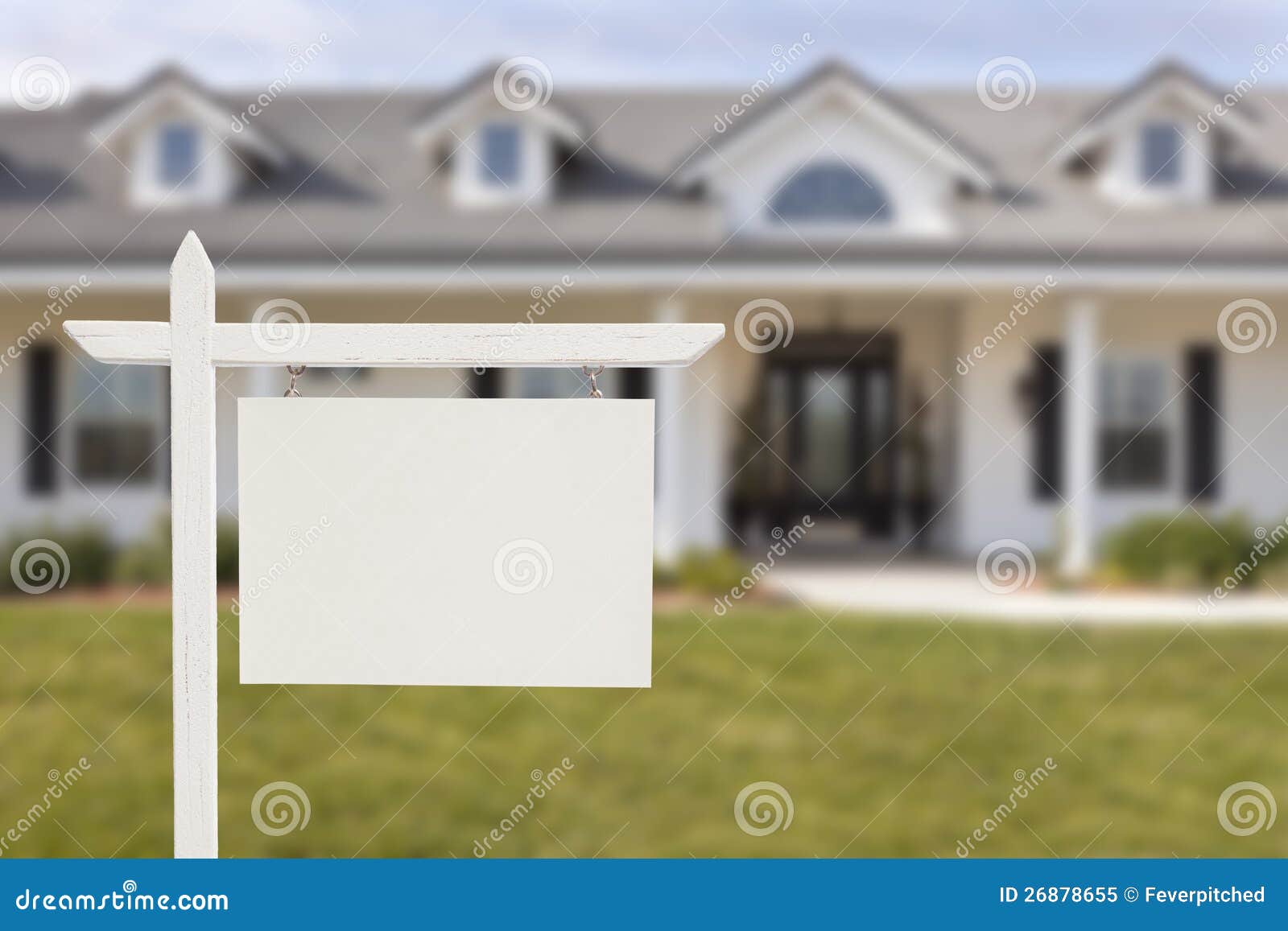 Blank Real Estate Sign in Front of New House Stock Image - Image of