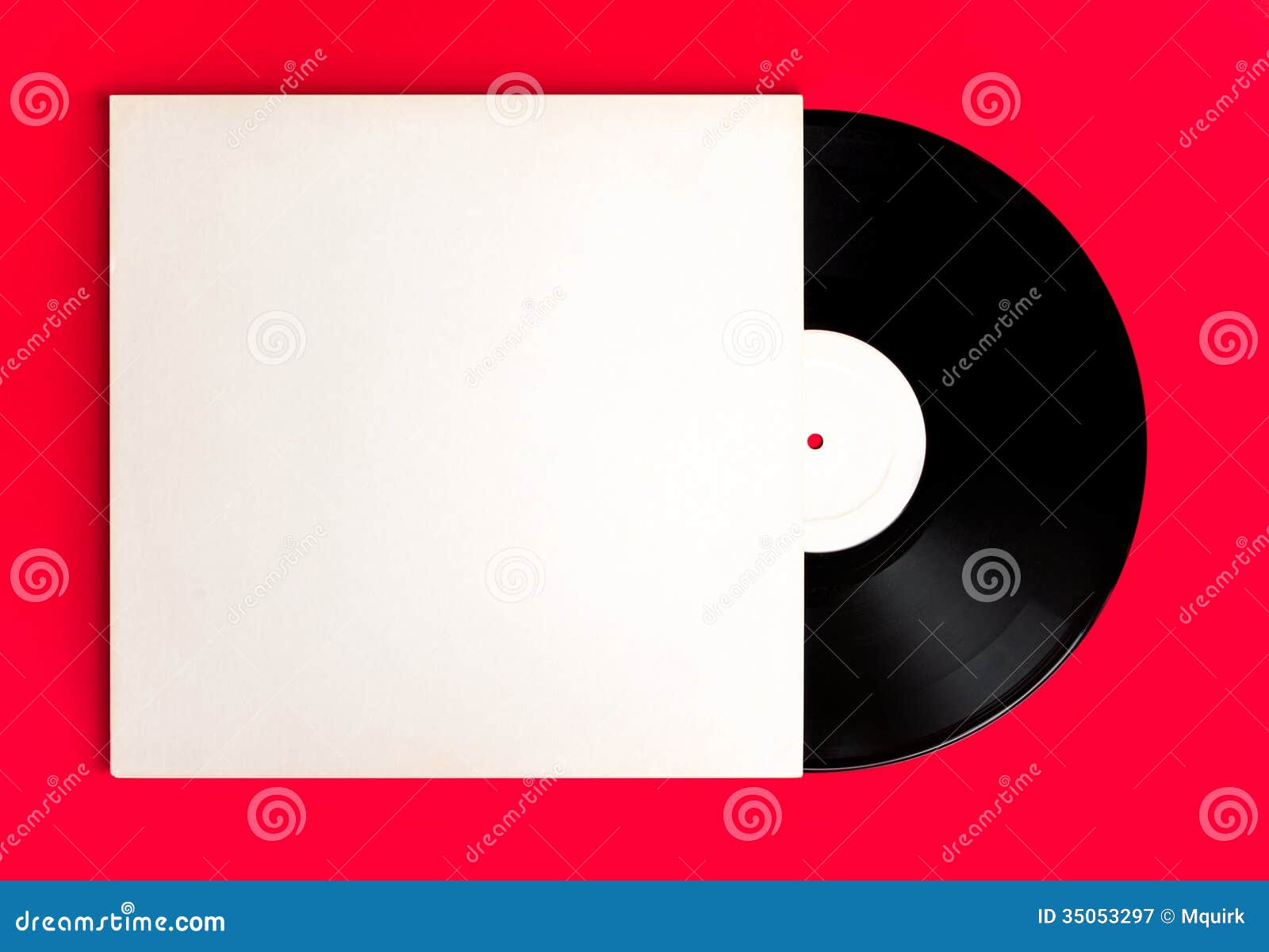 blank record album cover white label coming out white isolated red background 35053297