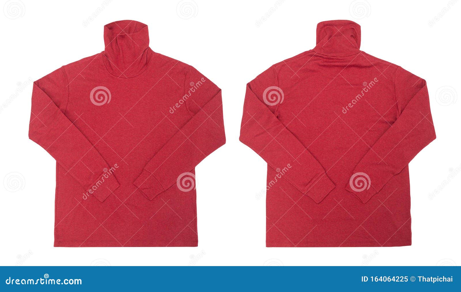 Download Blank Red Long Sleeve T Shirt Turtle Neck Mock Up Template, Front And Back View Isolated On ...