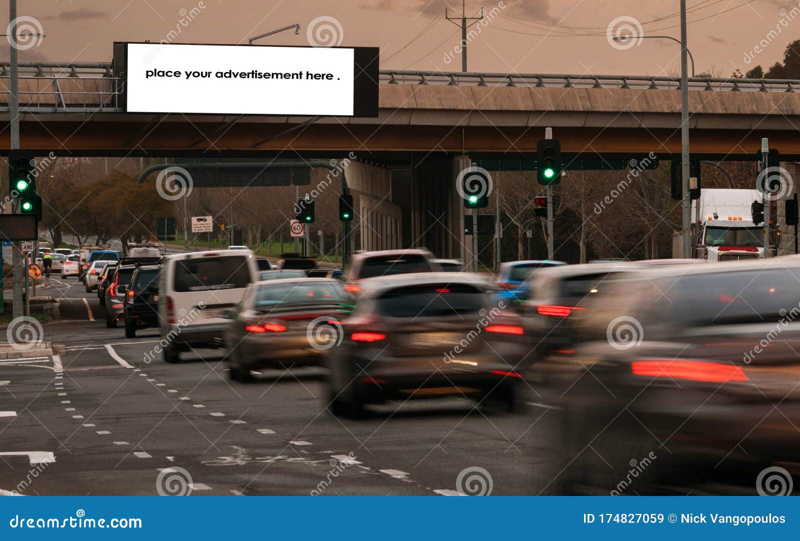 blank roadside advertising billboard at twighlight