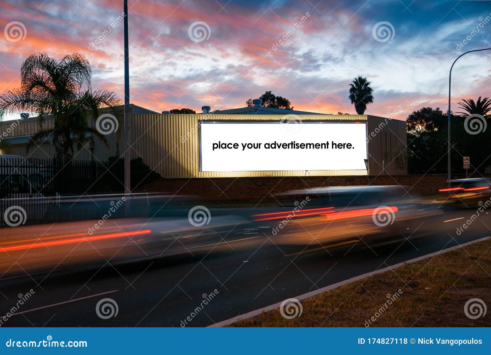 blank roadside advertising billboard at twighlight