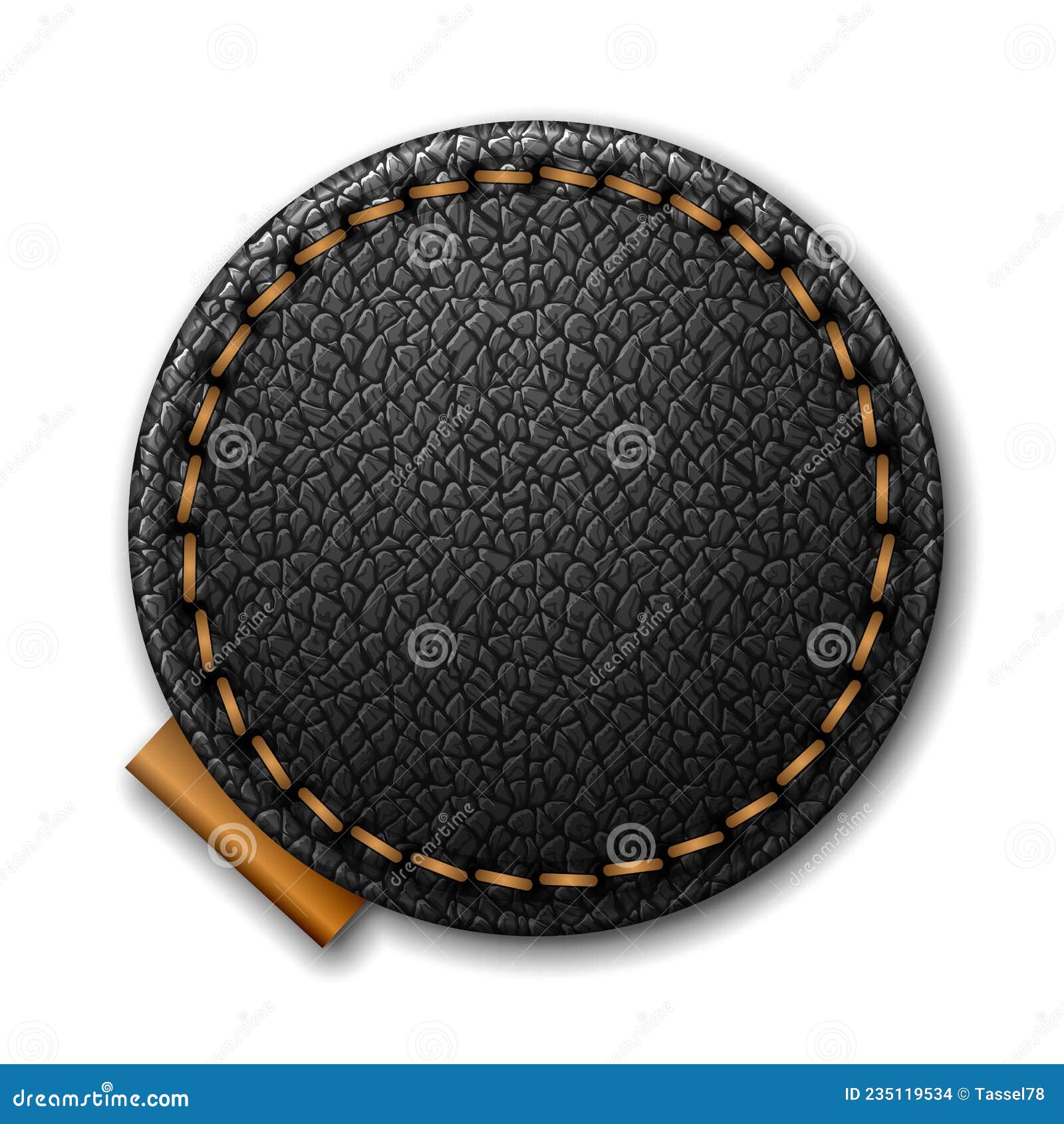 Blank Round Stitched Black Leather Label Isolated on White Background ...