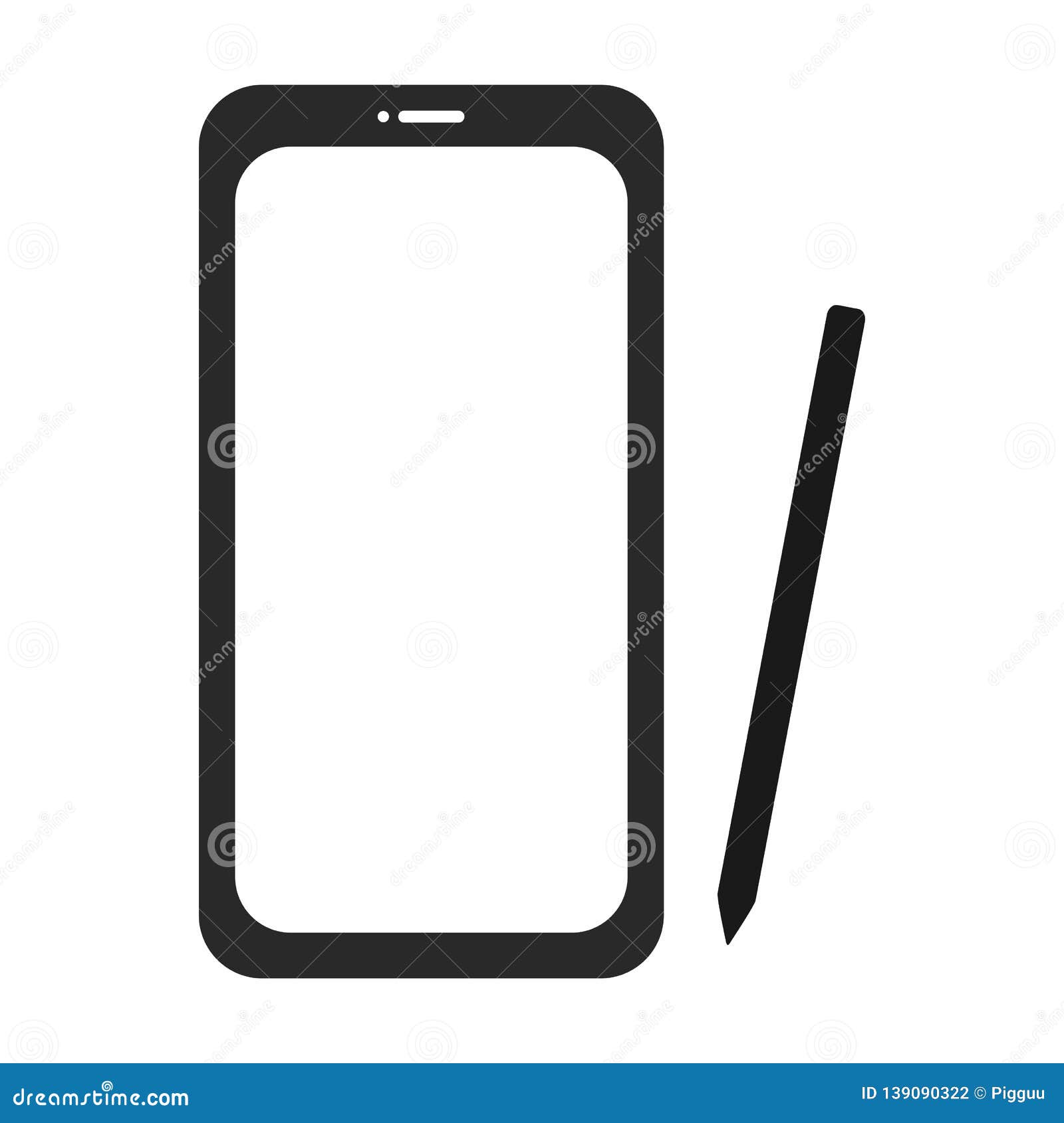 Blank Screen Black Smartphone with Stylus Isolated on White Stock Vector - Illustration of digital, display: 139090322