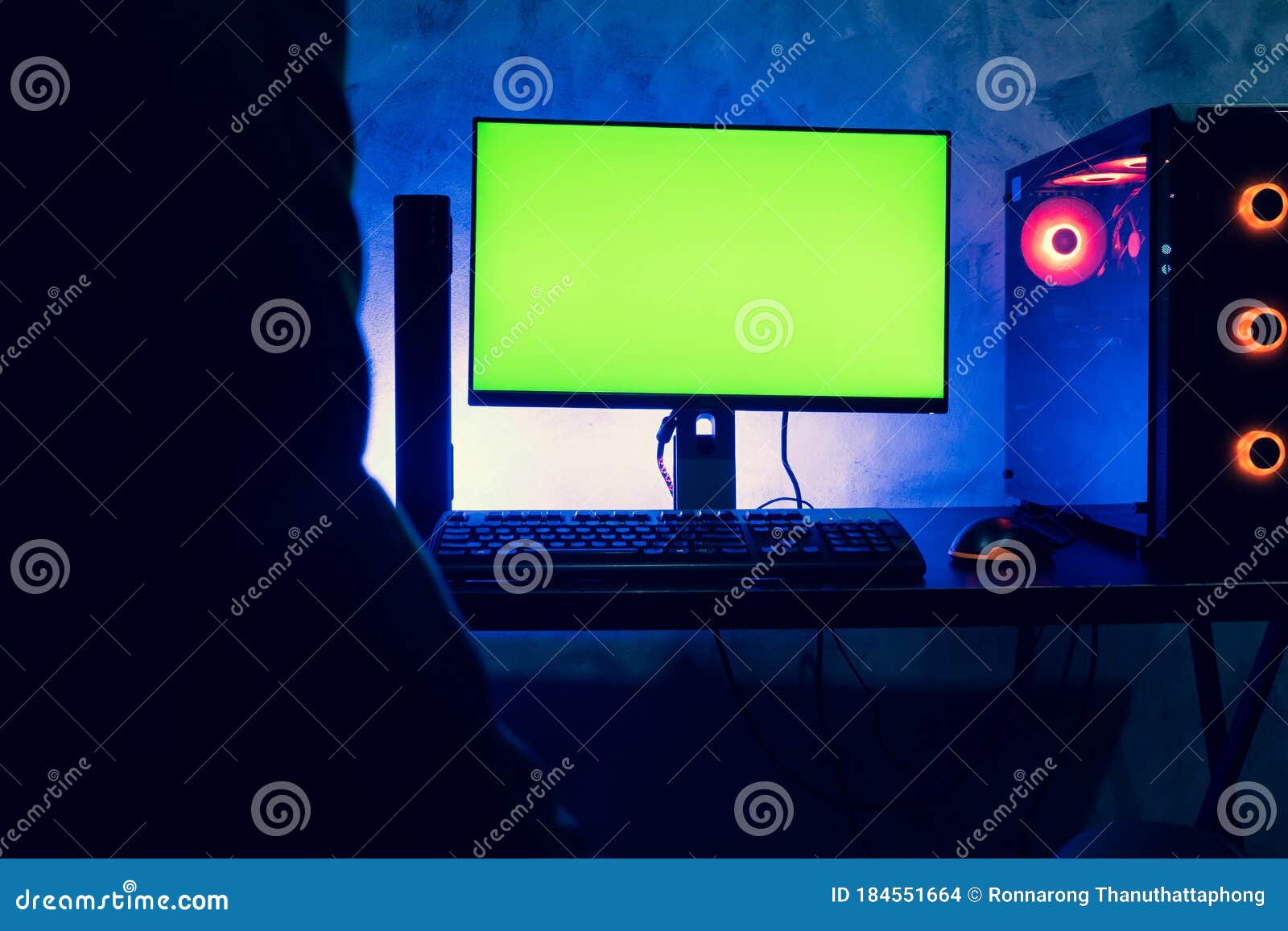 Blank Screen Computer on a Table. Esport Concept Stock Photo Image