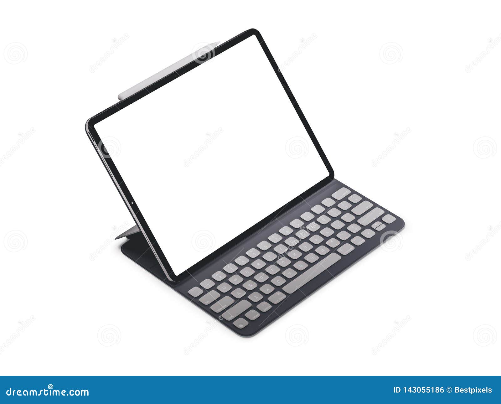 Blank Screen Tablet on White Background. Isolated Ipad. Stock Photo