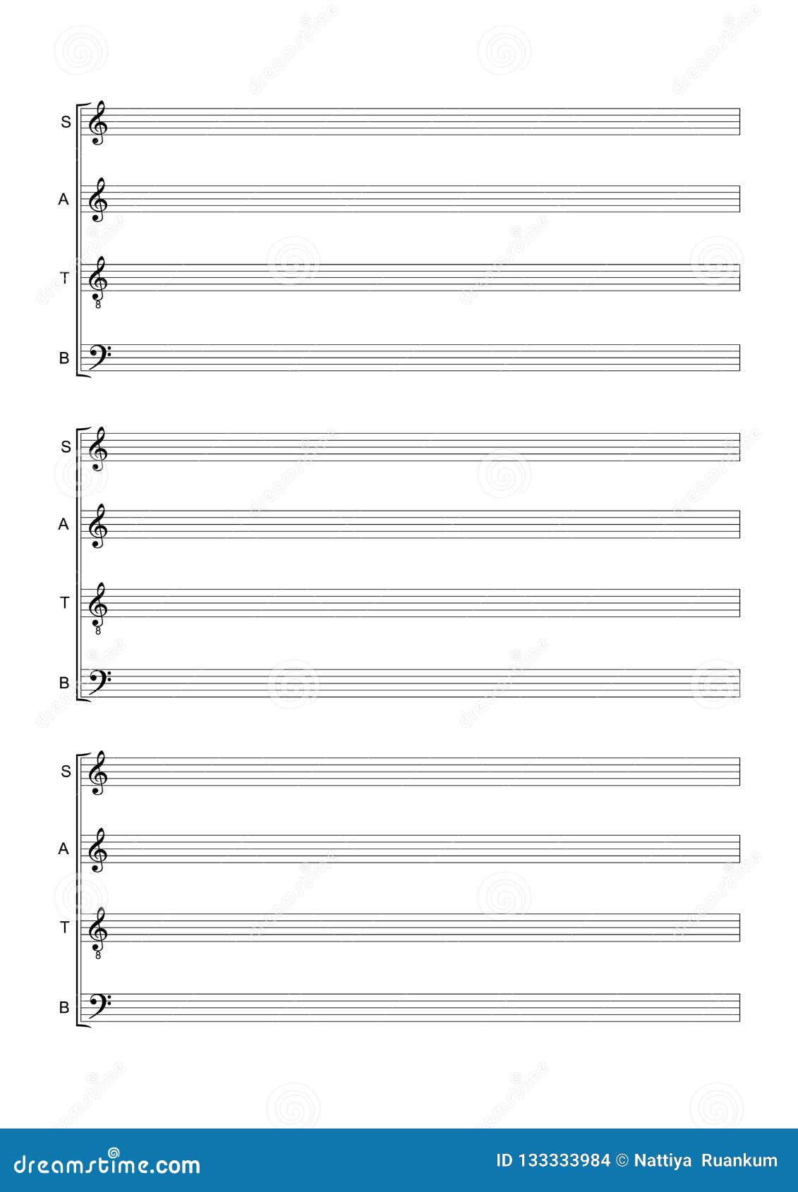 Blank Sheet Music Sheet For The Notation Of A Voice Or Solo
