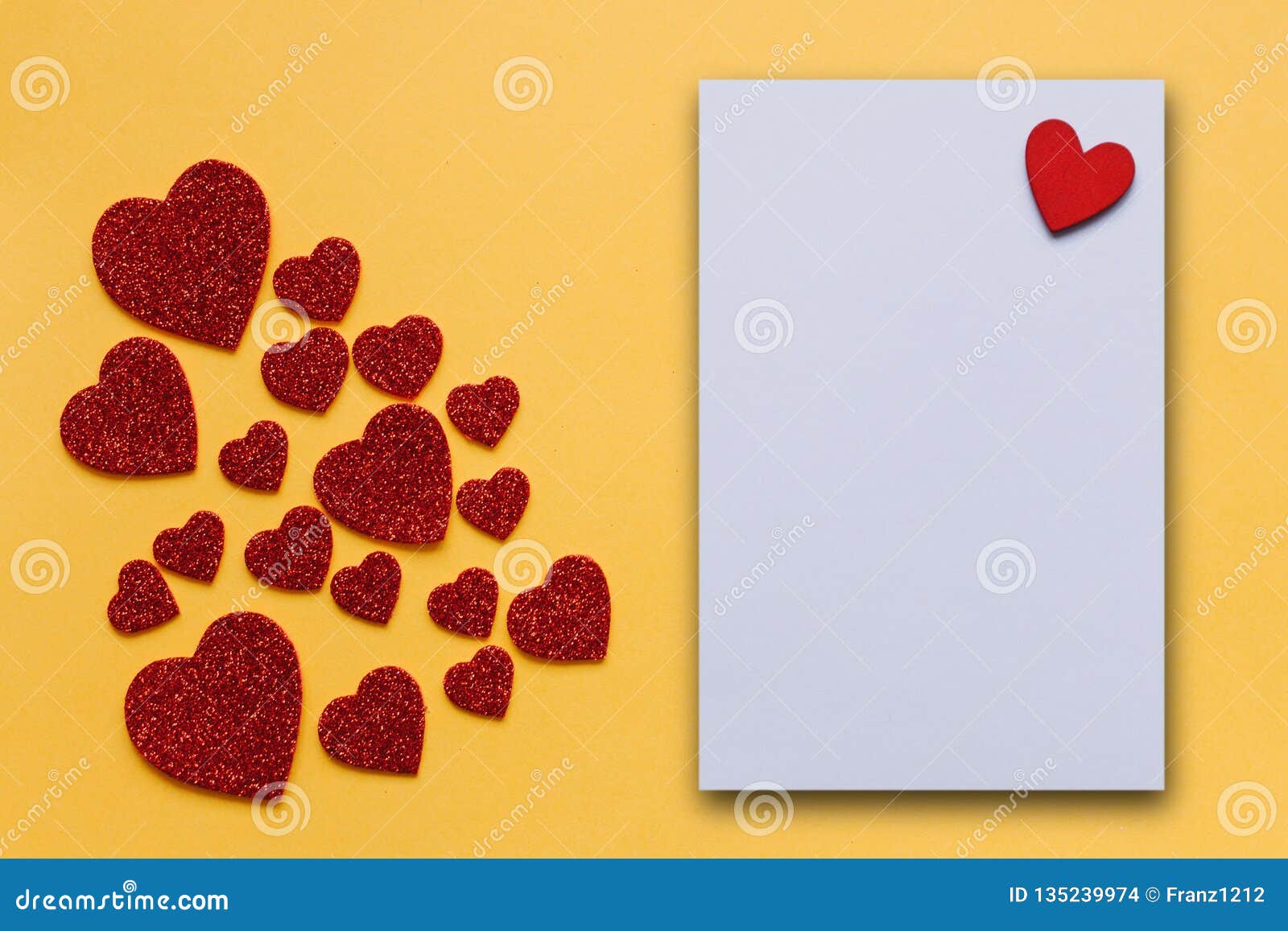 Blank Sheet with Red Heart for Text or Write. Near Many Red Hearts