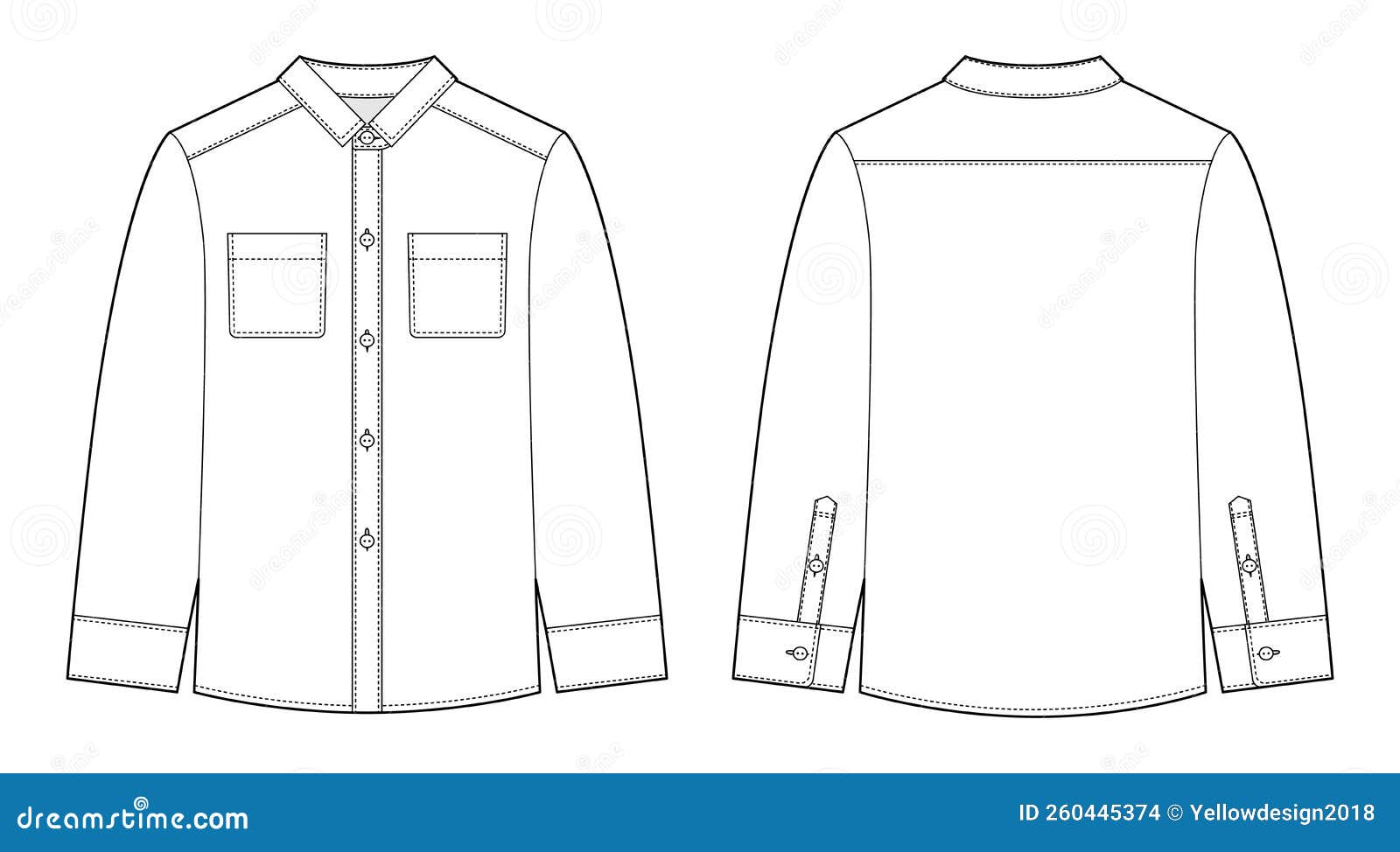 Blank Shirt with Pockets and Buttons Technical Sketch. Unisex Casual ...