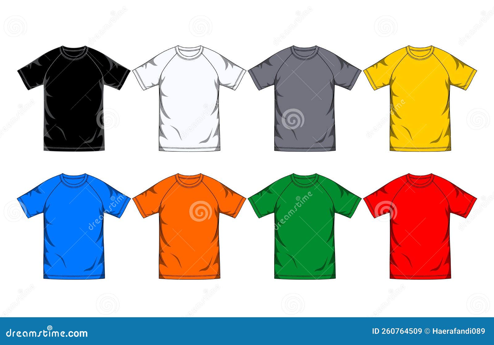 blank short sleeve eight color raglan t-shirt template,  