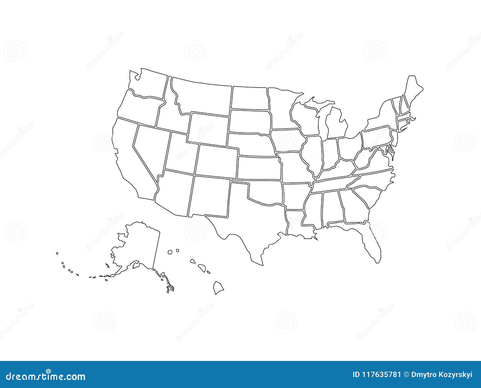 Blank Similar USA Map Isolated on White Background. United States Inside Blank Template Of The United States