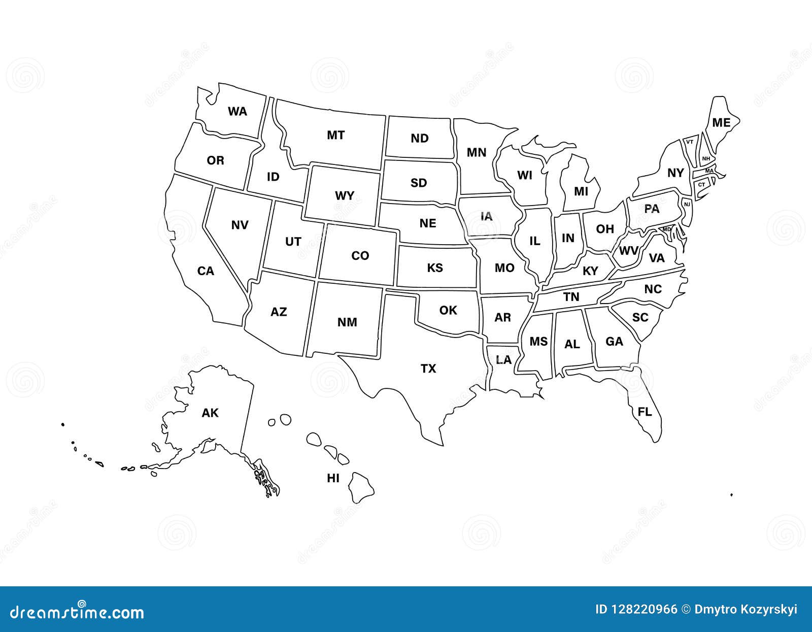 Blank Similar USA Map Isolated on White Background. United States For Blank Template Of The United States