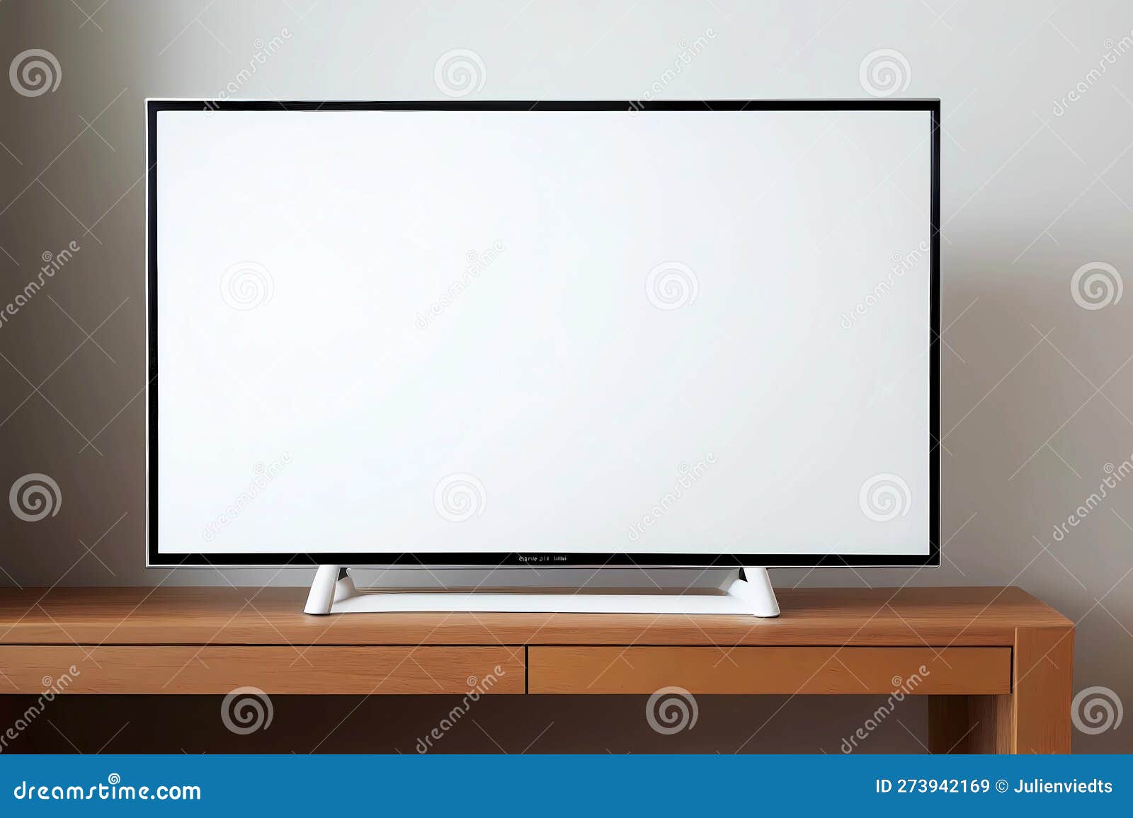 Blank Smart Tv Screen on Wooden Table. Generative Ai Stock Illustration Illustration of light