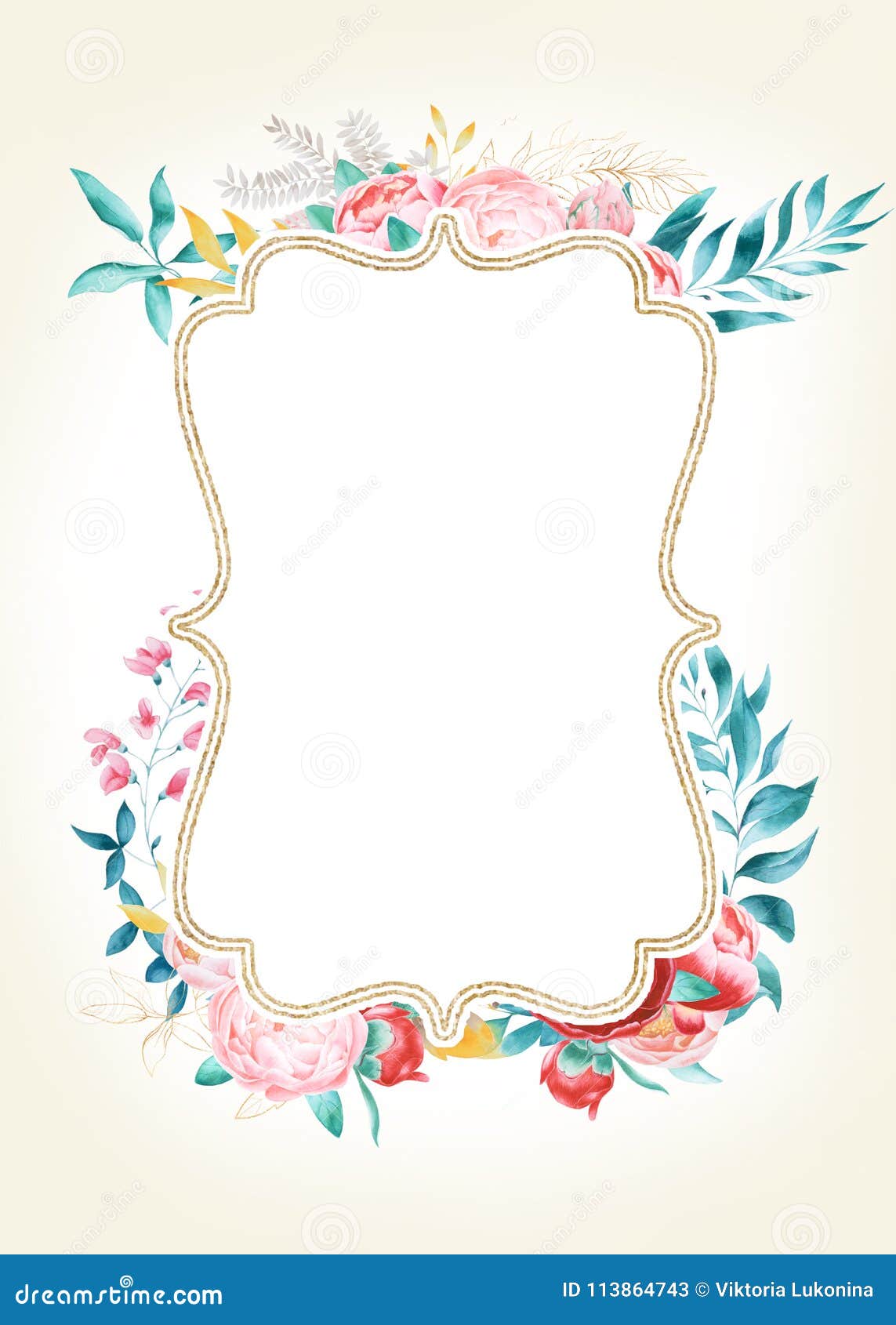 Card Template with Watercolor Peonies. Stock Illustration Intended For Blank Templates For Invitations