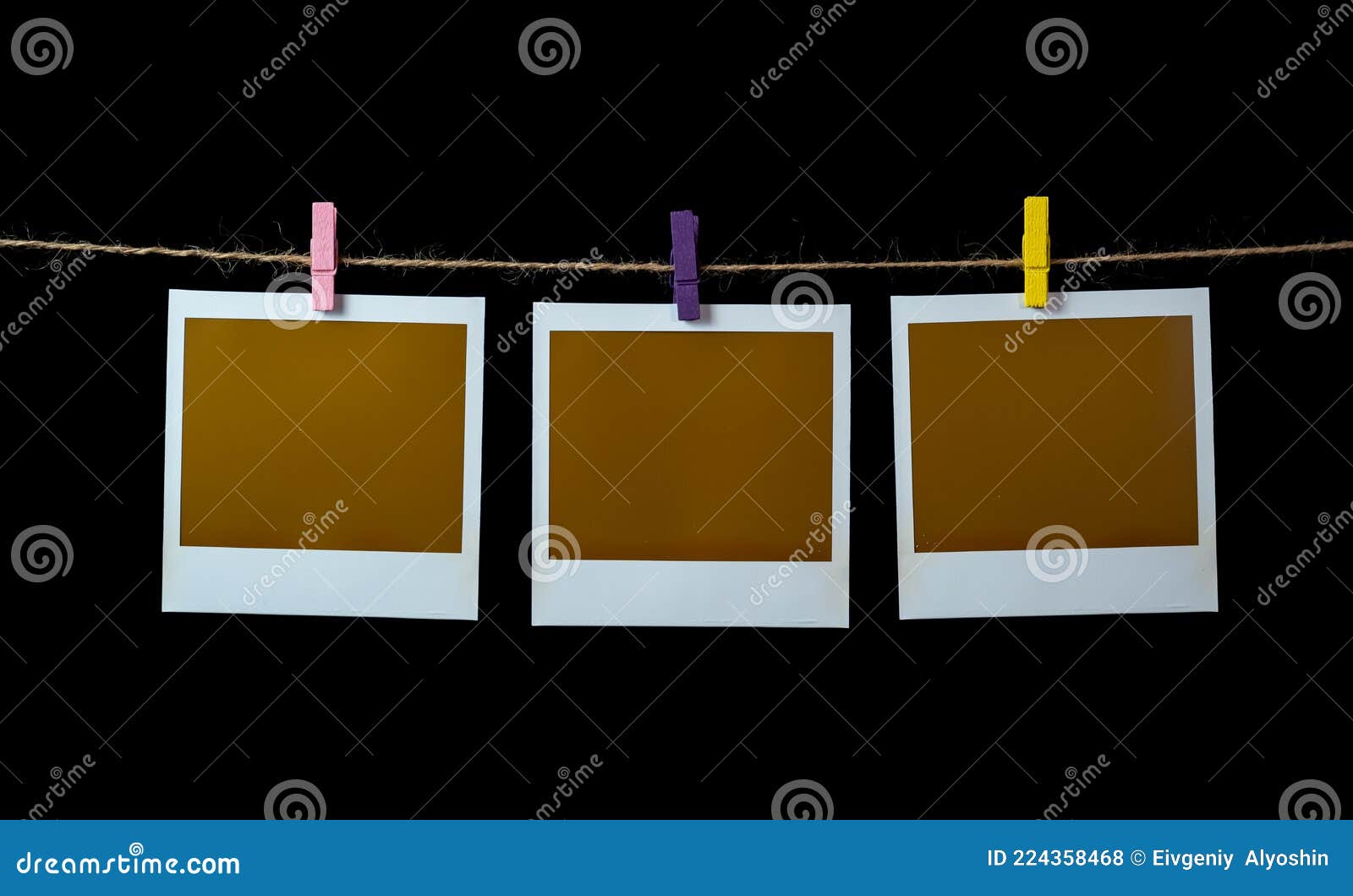 Blank Square Photo Frames Hanging on a Clothesline with Black Background  Stock Photo - Image of blank, background: 224358468