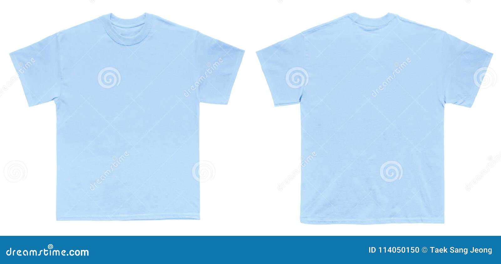 blank t shirt color light blue template front and back view