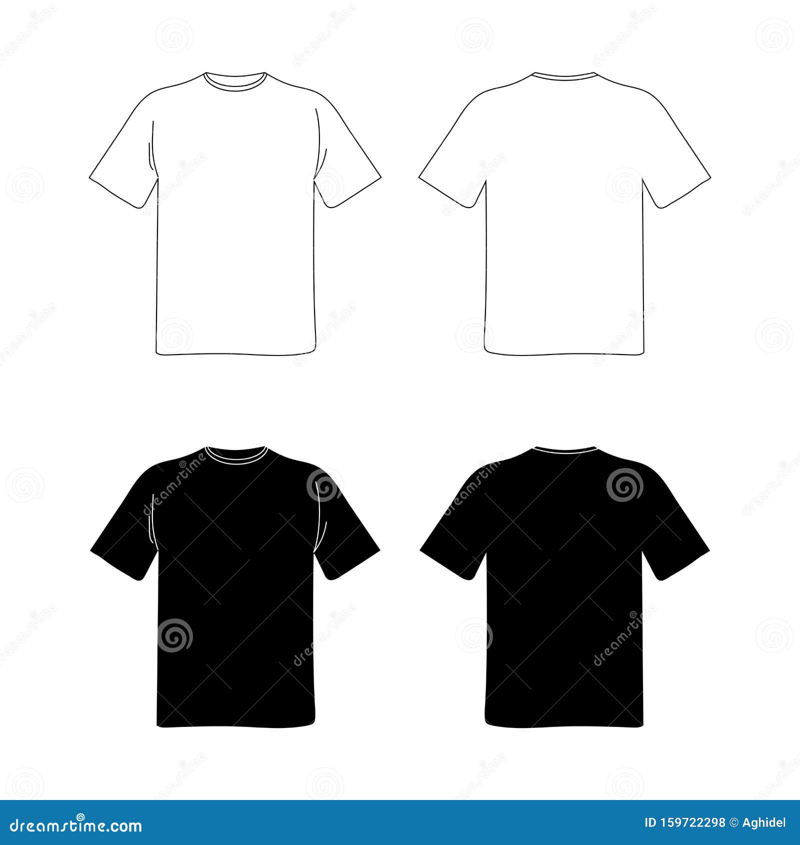 Download Blank T Shirt Template Black And White Vector Image Flat Illustration Front And Back View Mockup Stock Vector Illustration Of Cloth Front 159722298