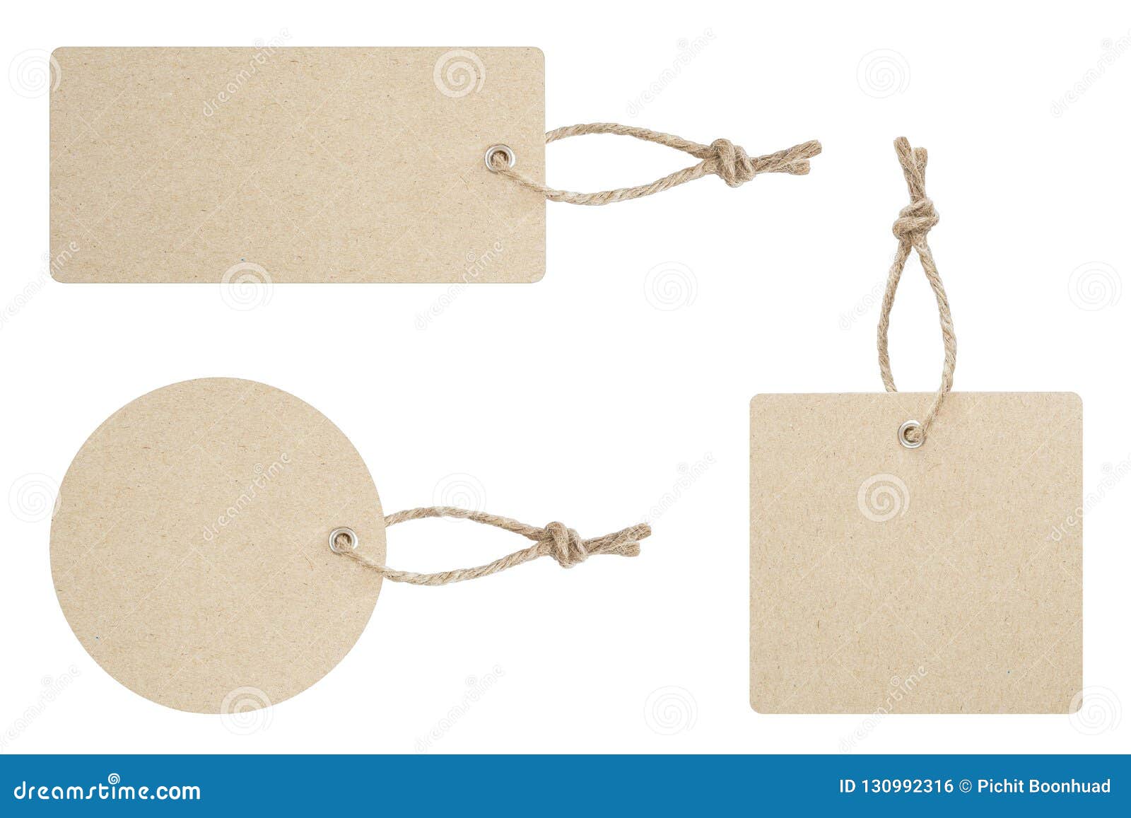 blank tag tied for hang on product for show price or discount isolate on white background with clipping path.