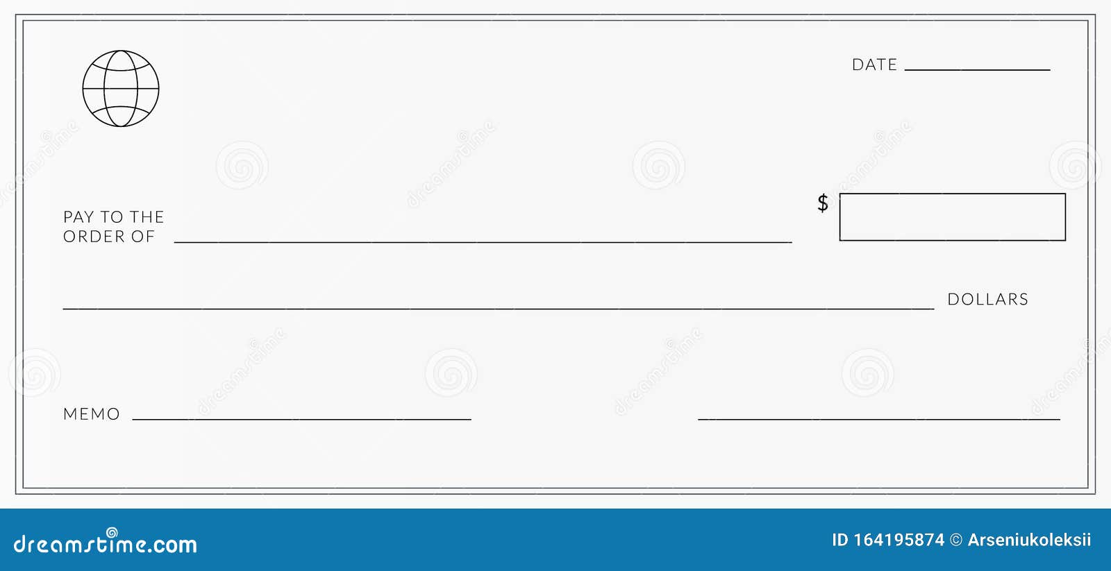 blank template of the bank cheque.