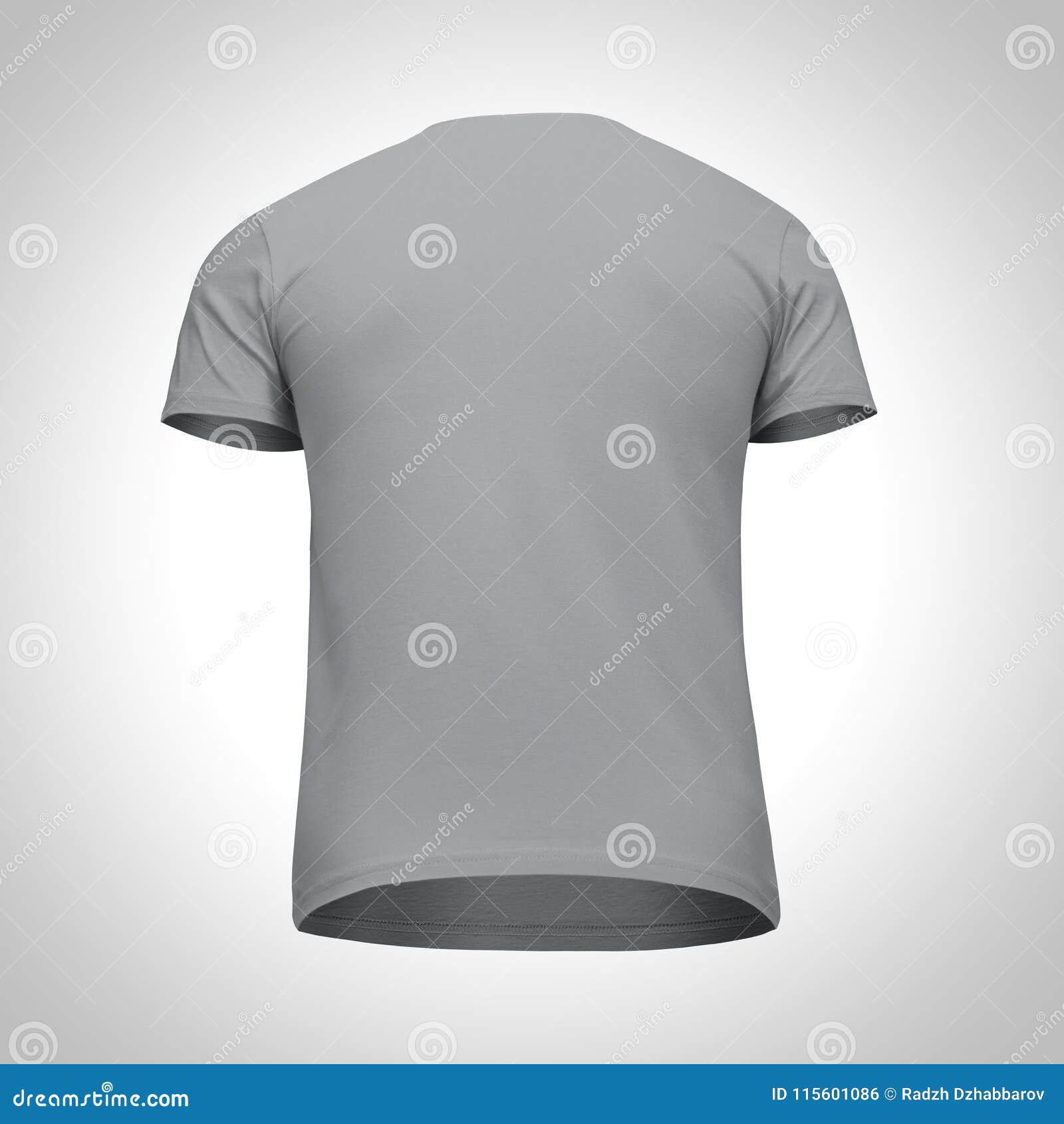 Download Blank Template Men Grey T-shirt Short Sleeve, Back View Bottom-up, On Gray Background. Mockup ...