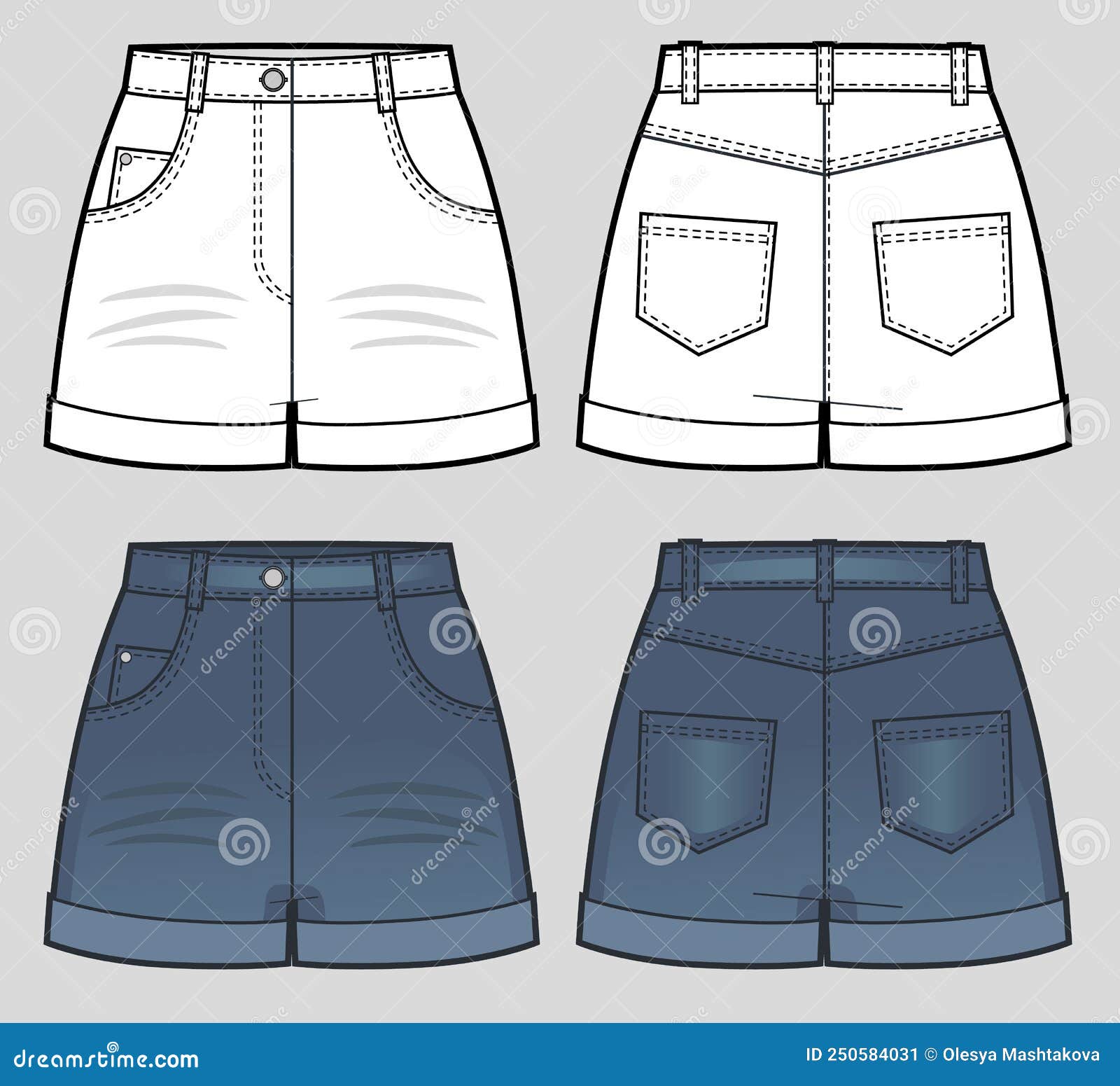 Blank Templates of Women S Denim Shorts Stock Vector Illustration of Blank Templates of Women S Denim Shorts Stock Vector Illustration of