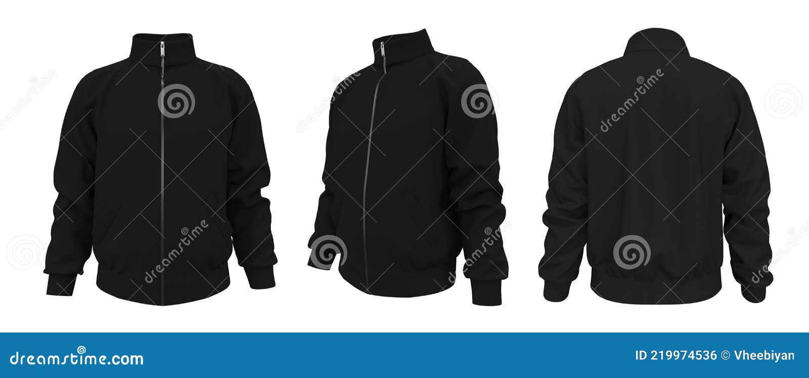 Blank Tracksuit Top Mockup in Front, Side and Back Views Stock