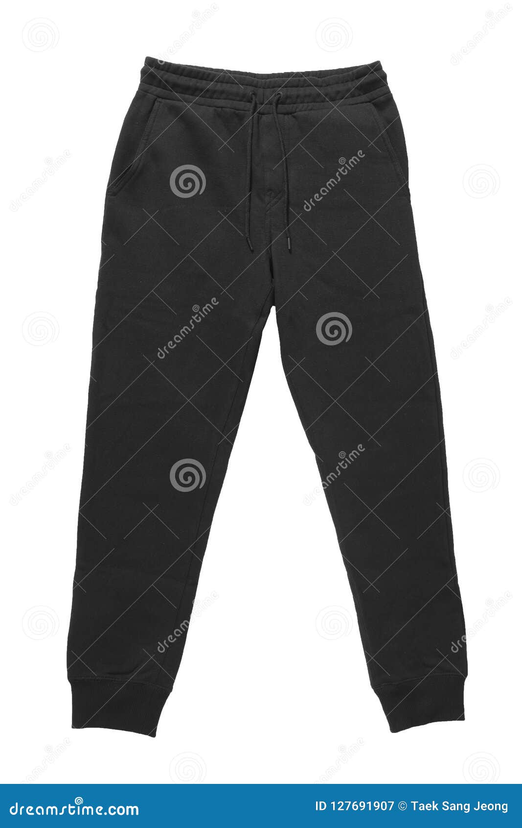 Blank Training Jogger Pants Color Black Front View Stock Image - Image ...