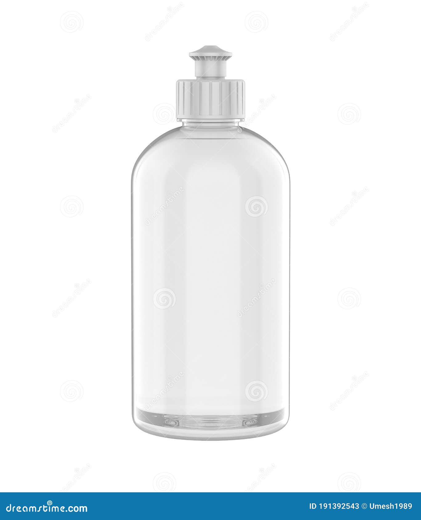 blank transparent bottle with push pull bottle cap for mock up and branding, 3d .