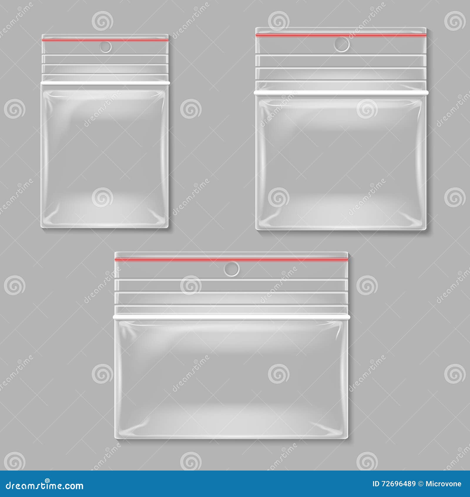 Blank Transparent Plastic Zipper Bag Vector Set Stock Vector